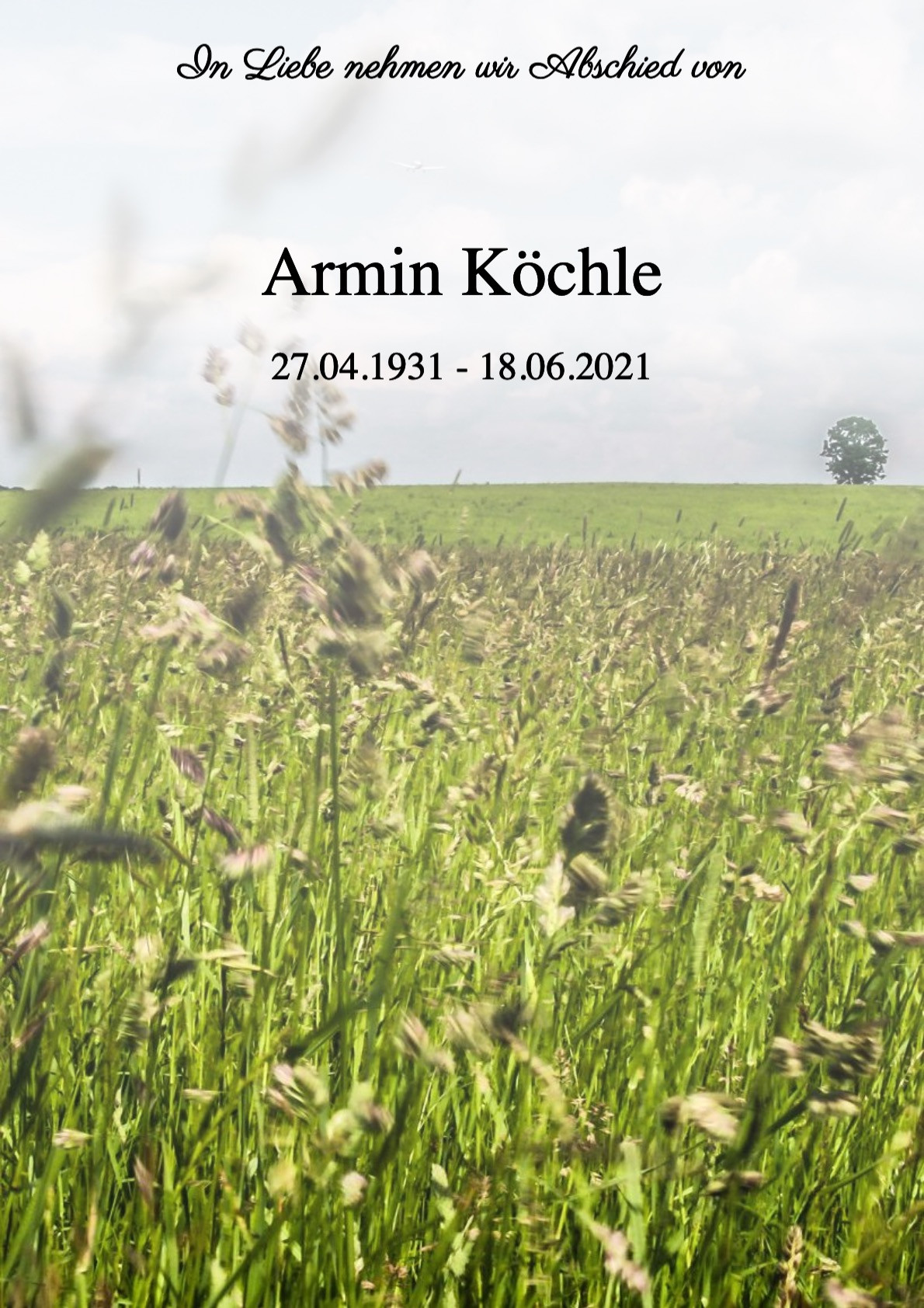 Traueranzeige von Armin Köchle