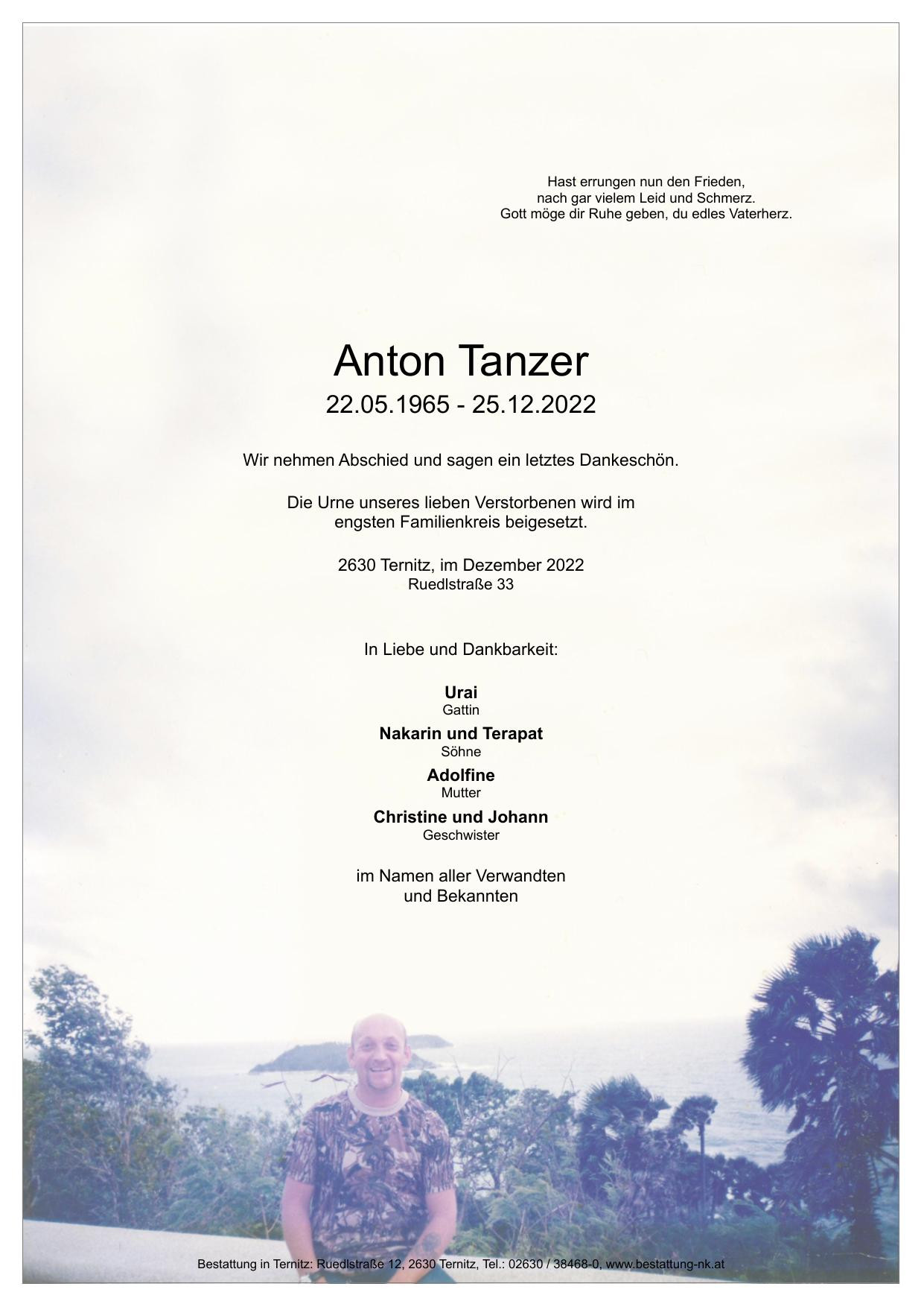 Traueranzeige von Anton Tanzer