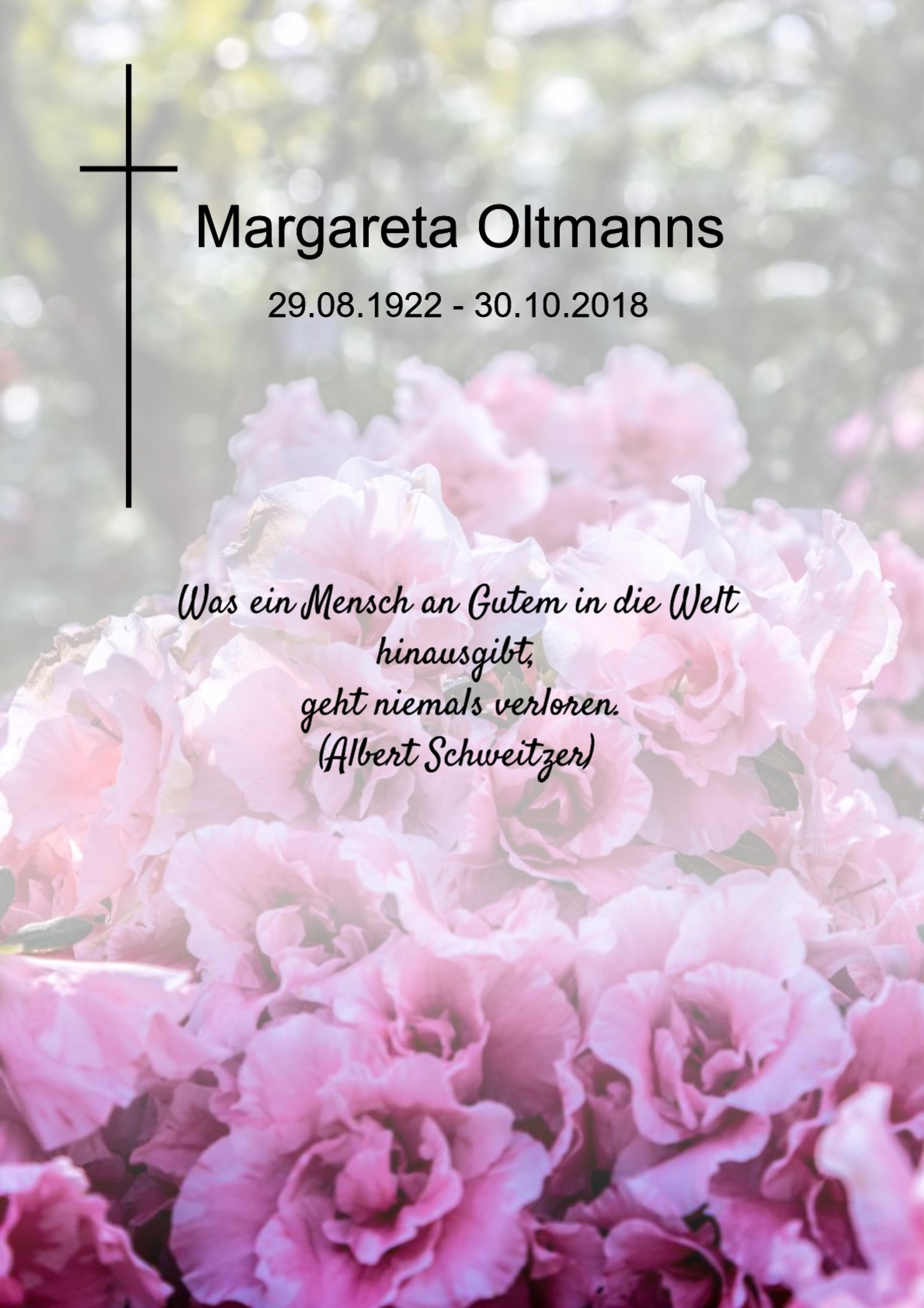 Traueranzeige von Margareta Oltmanns