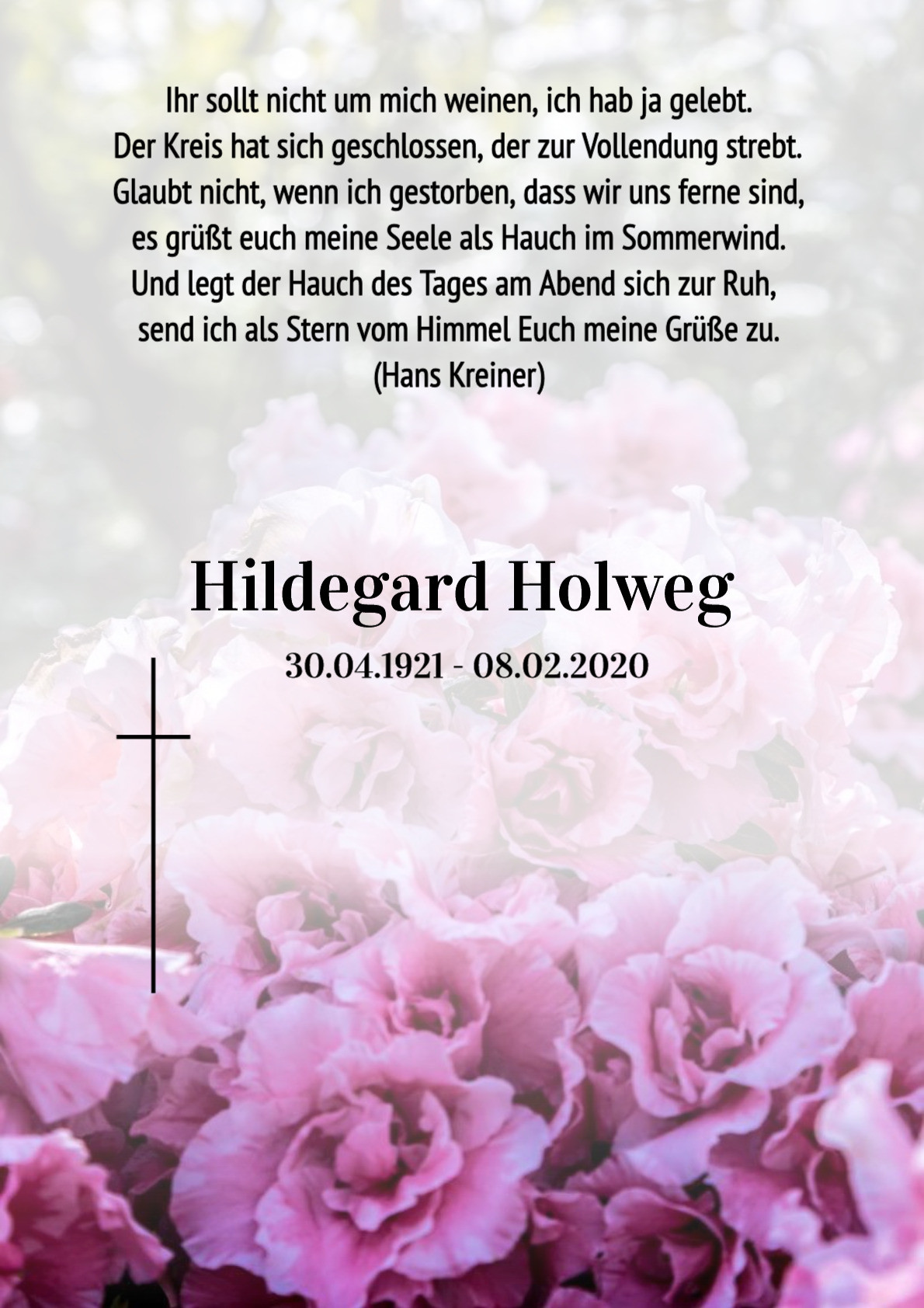 Traueranzeige von Hildegard Holweg