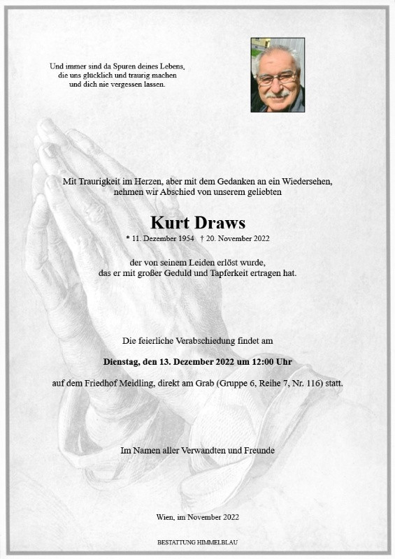 Traueranzeige von Kurt Draws