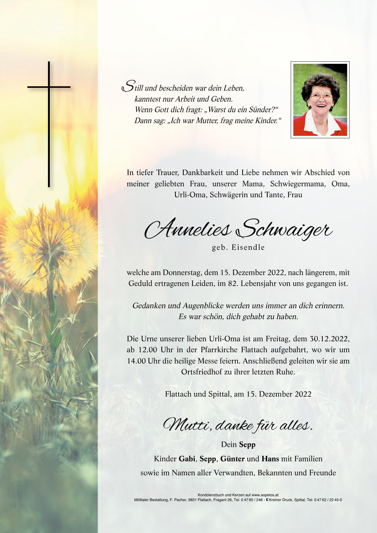 Traueranzeige von Anna Schwaiger