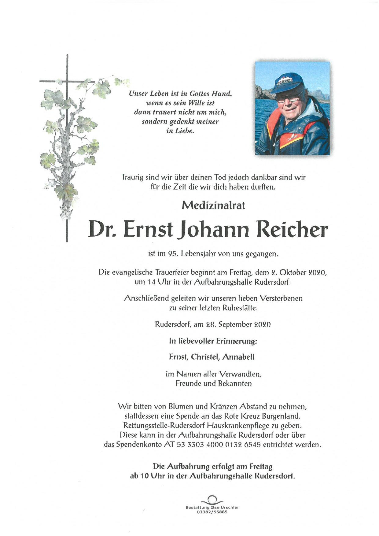 Traueranzeige von Dr. Ernst Johann Reicher