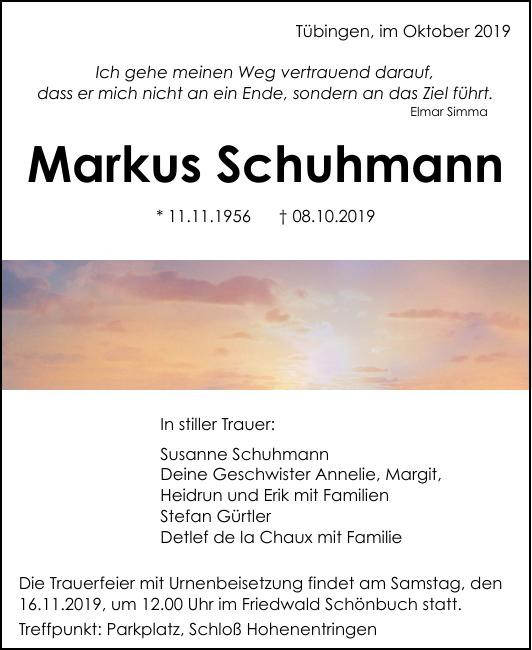 Traueranzeige von Markus Schuhmann