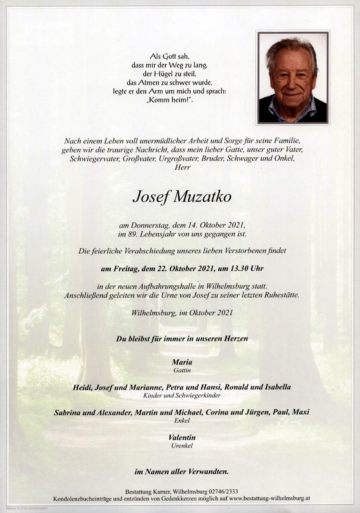 Traueranzeige von Josef Muzatko