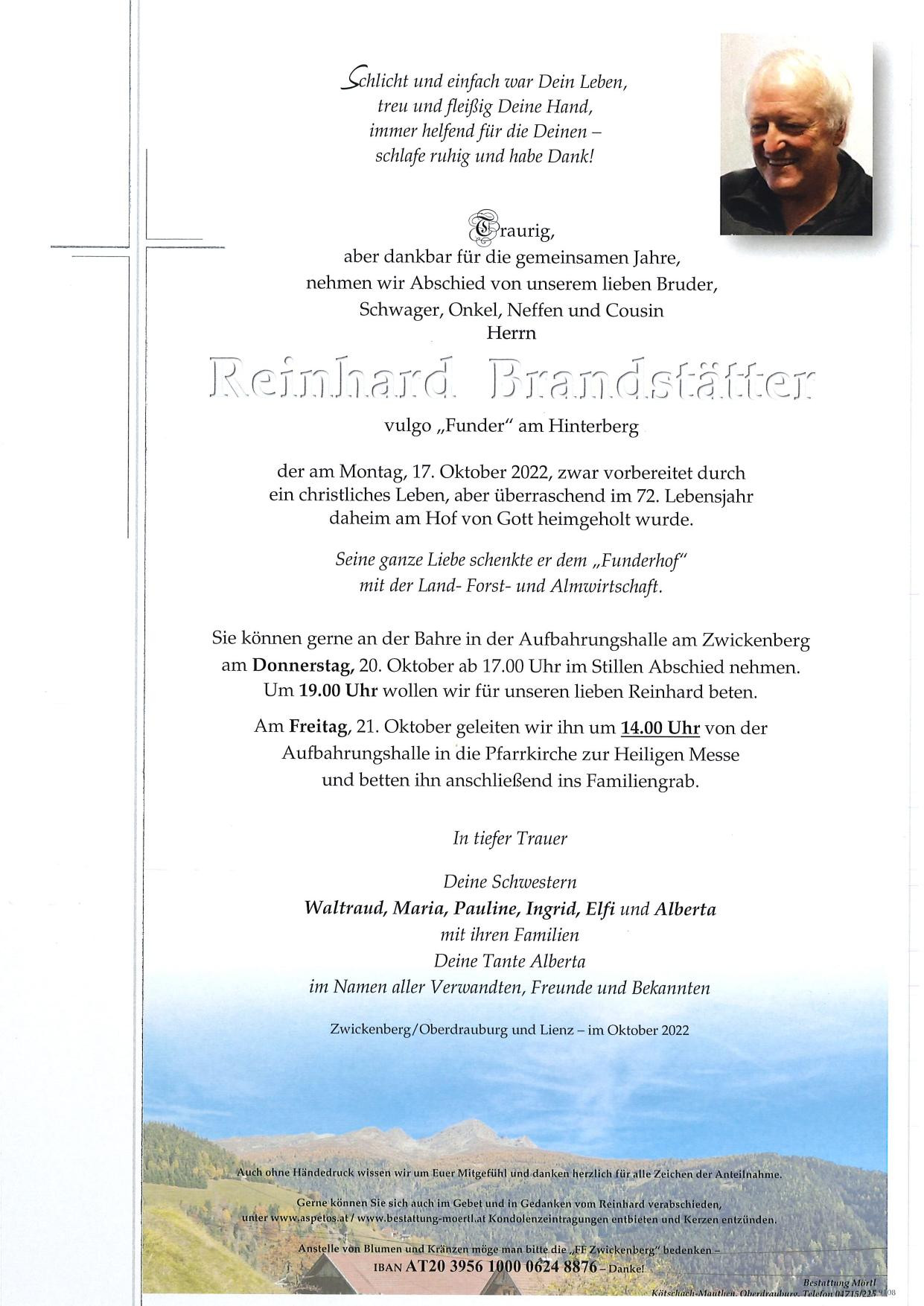 Traueranzeige von Reinhard Brandstätter