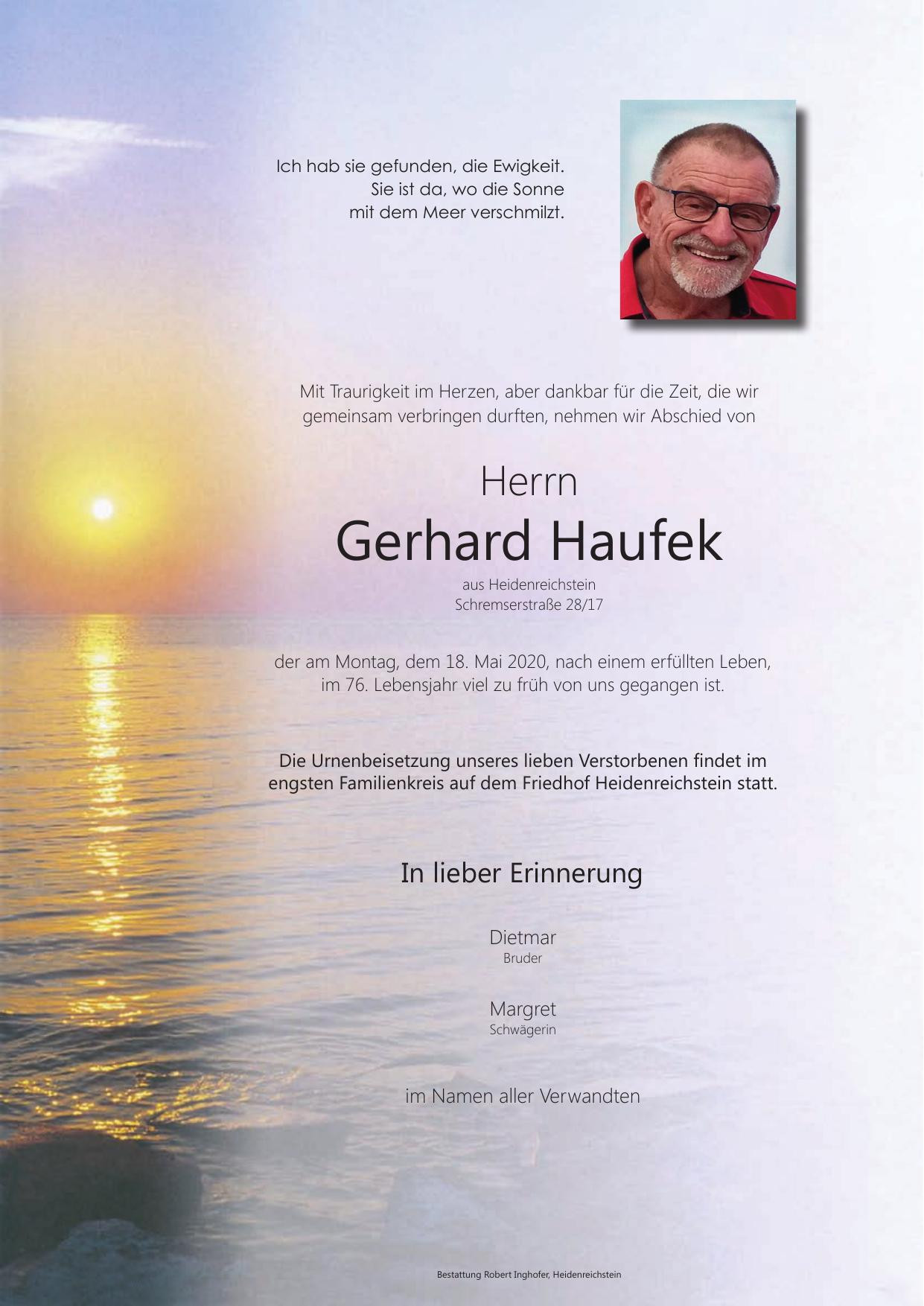 Traueranzeige von Gerhard Haufek