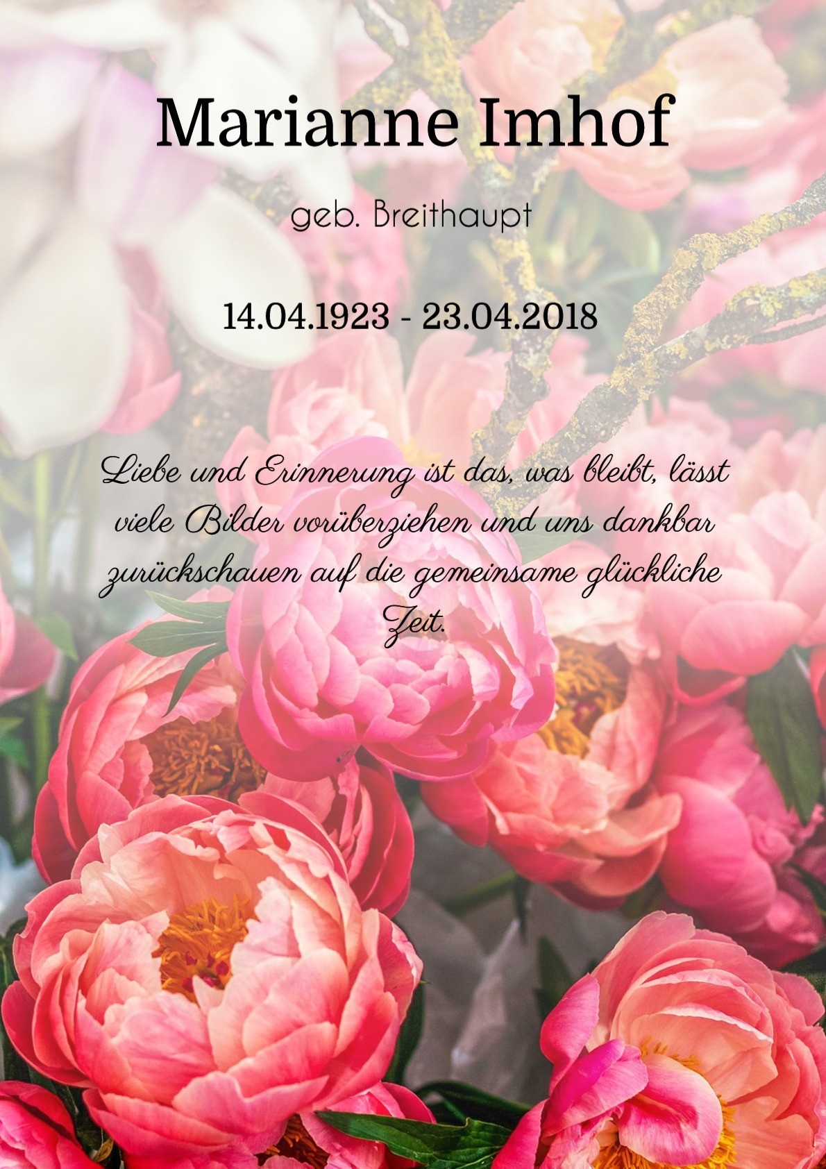 Traueranzeige von Marianne Imhof