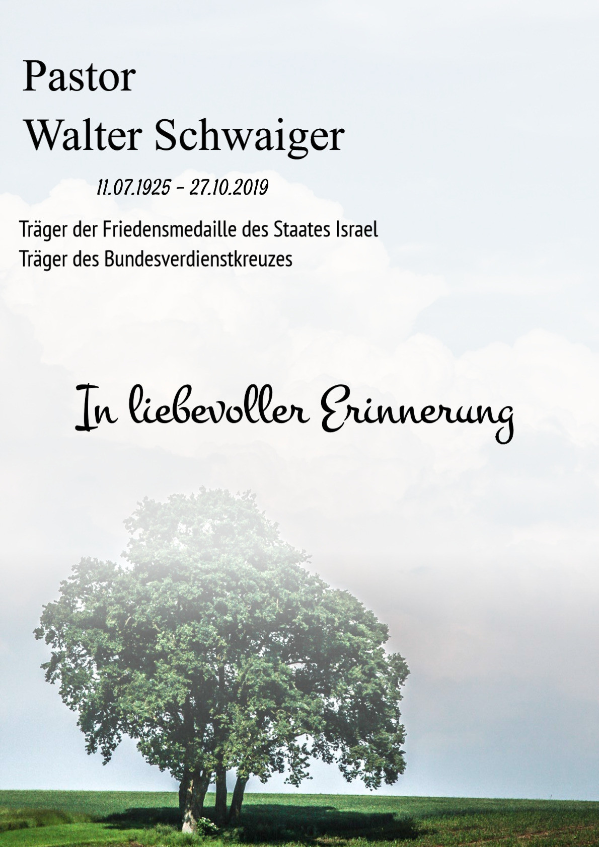 Traueranzeige von Pastor Walter Schwaiger