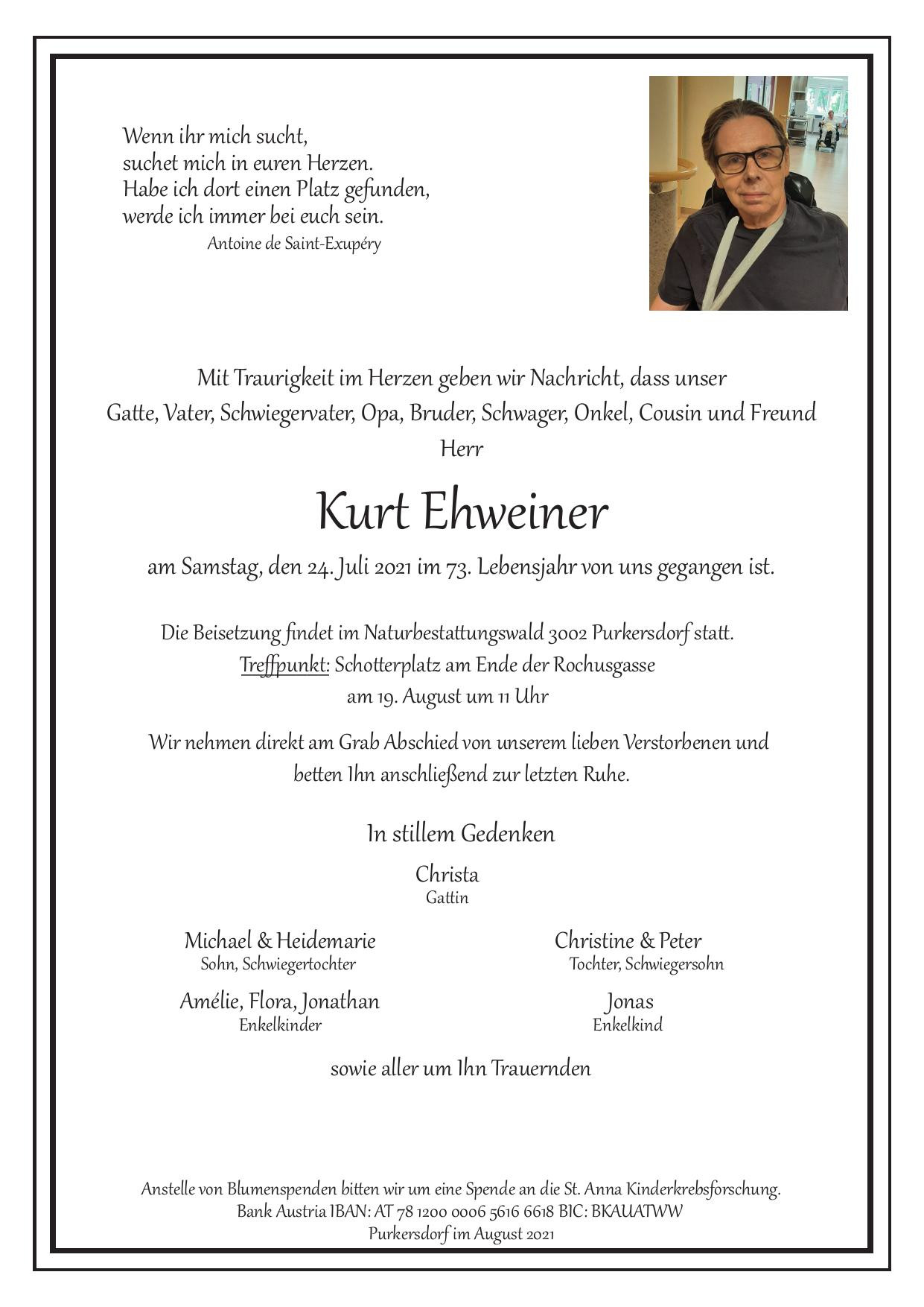 Traueranzeige von Kurt Ehweiner