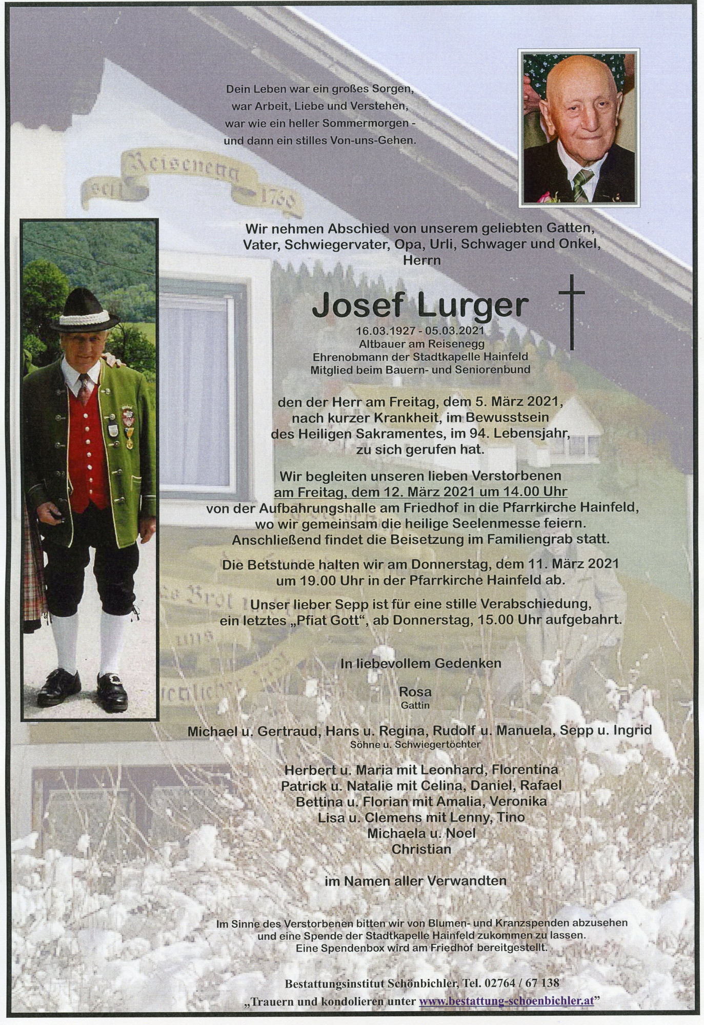 Traueranzeige von Josef Lurger