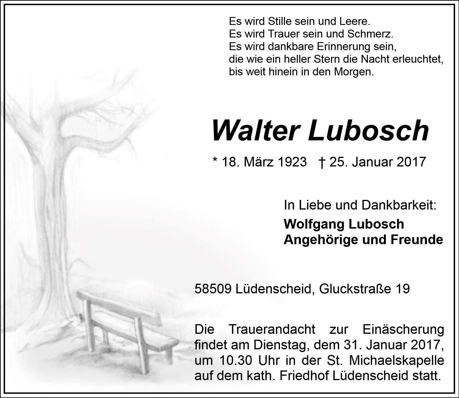 Traueranzeige von Walter Lubosch
