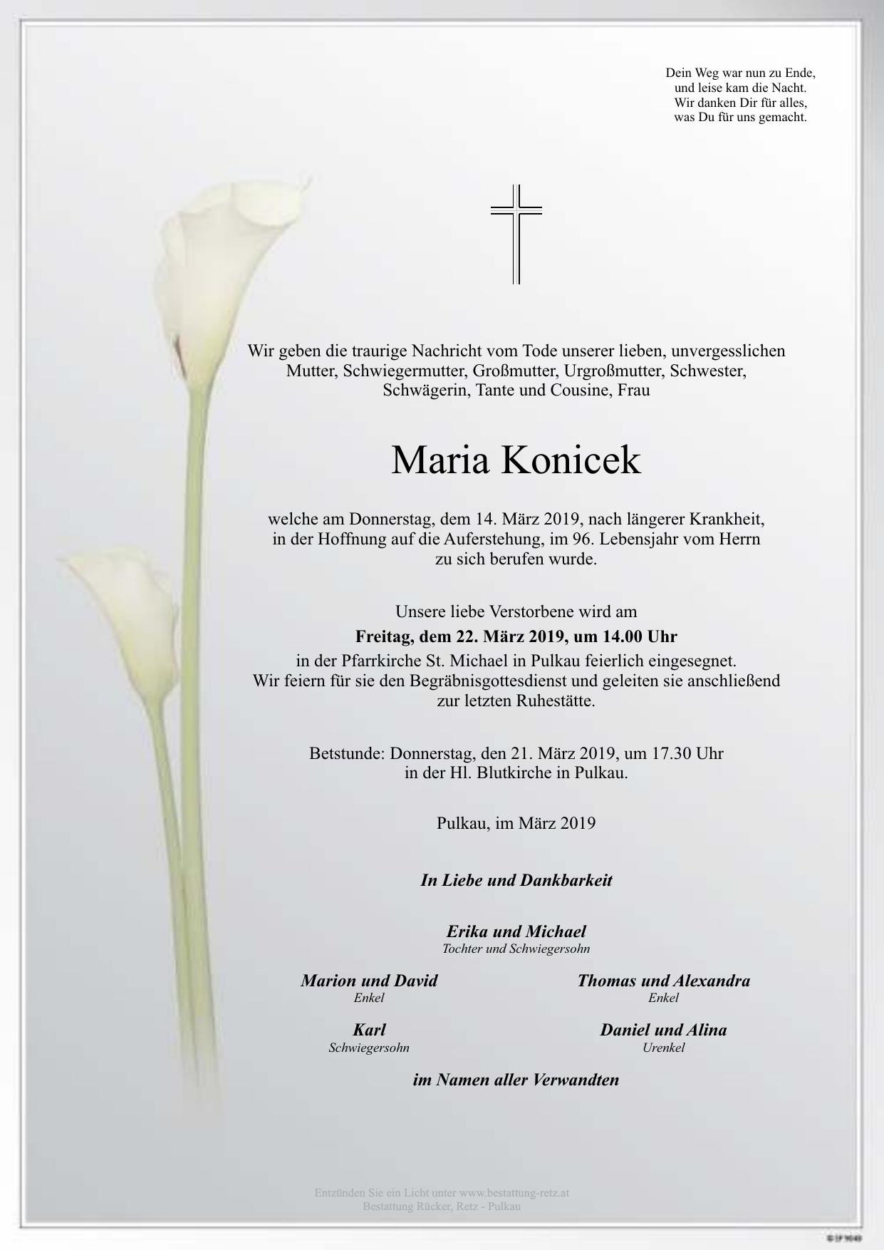 Traueranzeige von Maria Konicek