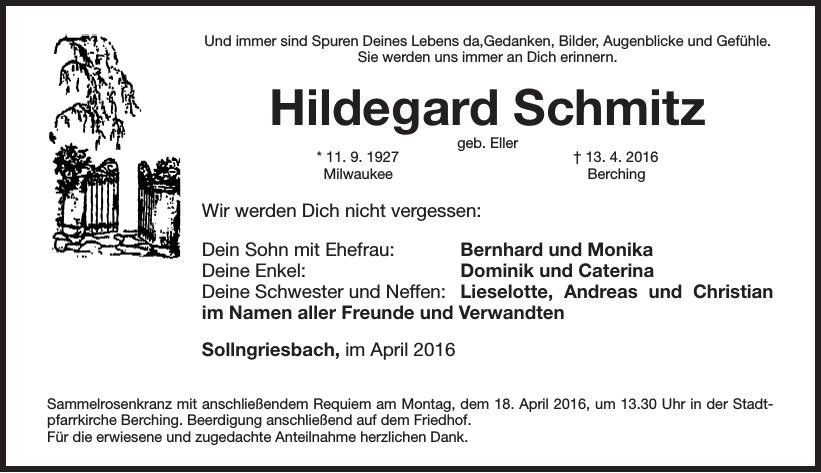 Traueranzeige von Hildegard Schmitz