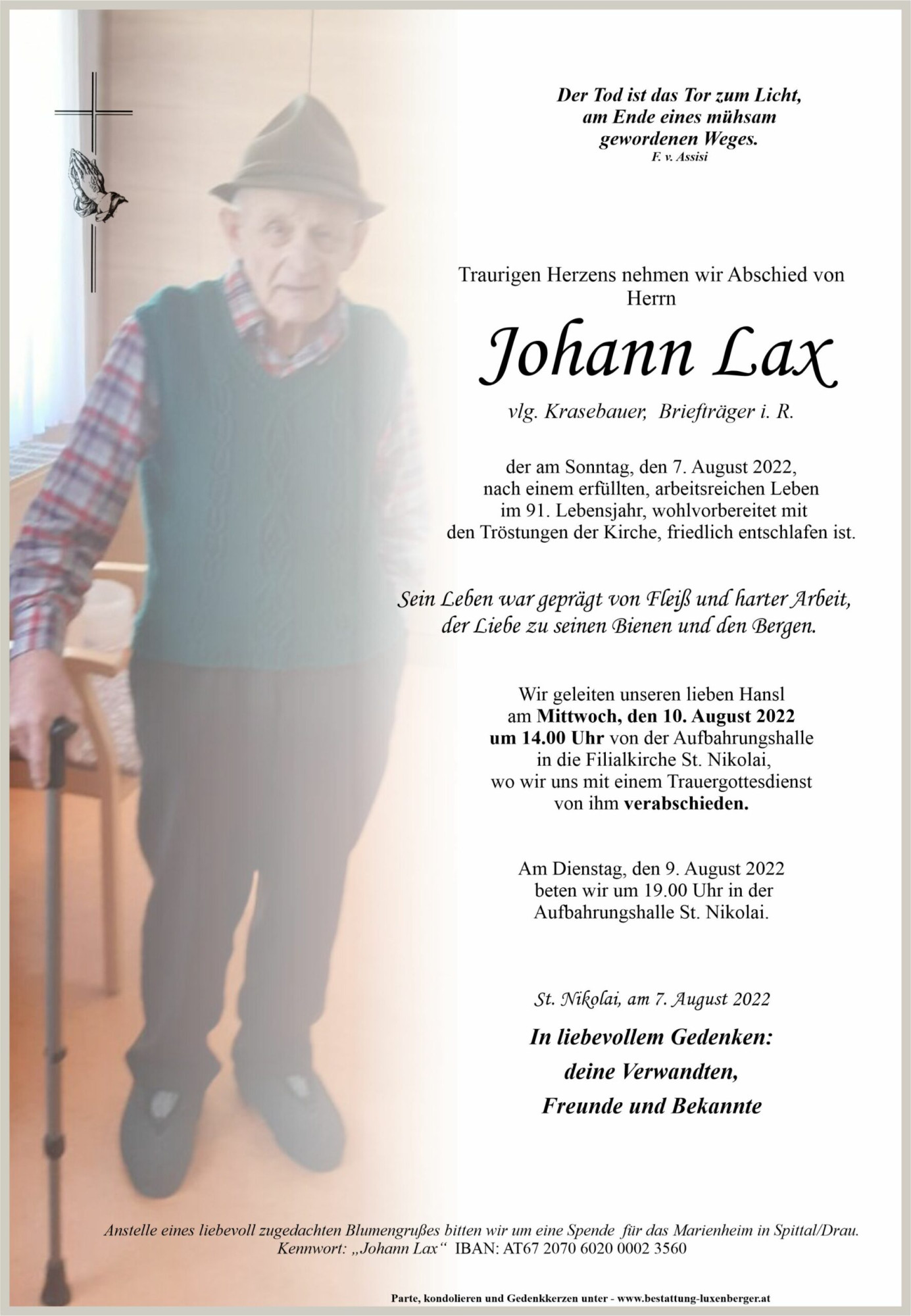 Traueranzeige von Johann Lax