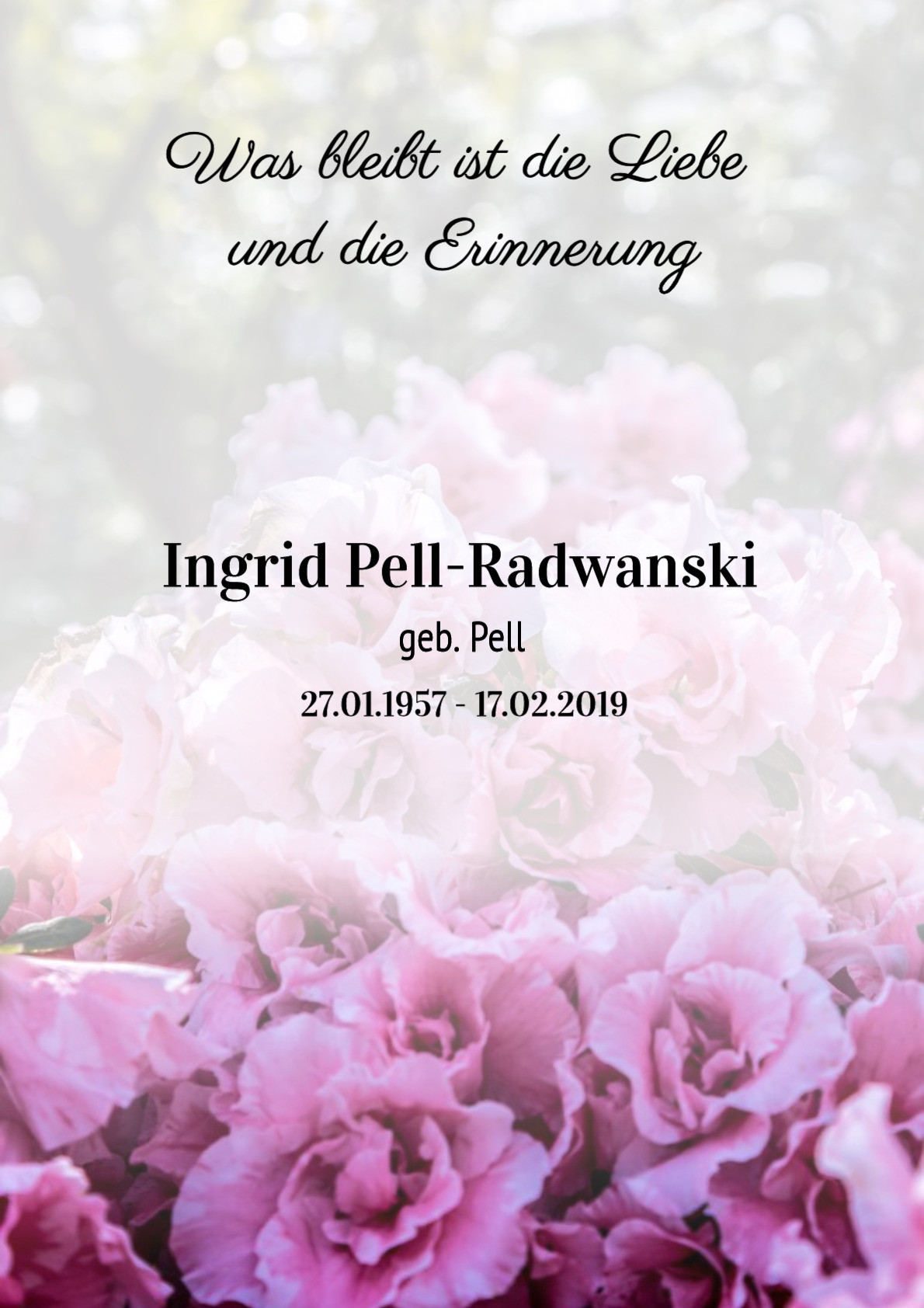 Traueranzeige von Ingrid Pell-Radwanski