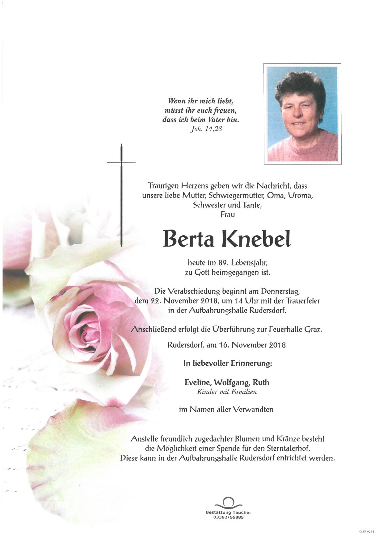 Traueranzeige von Berta Knebel