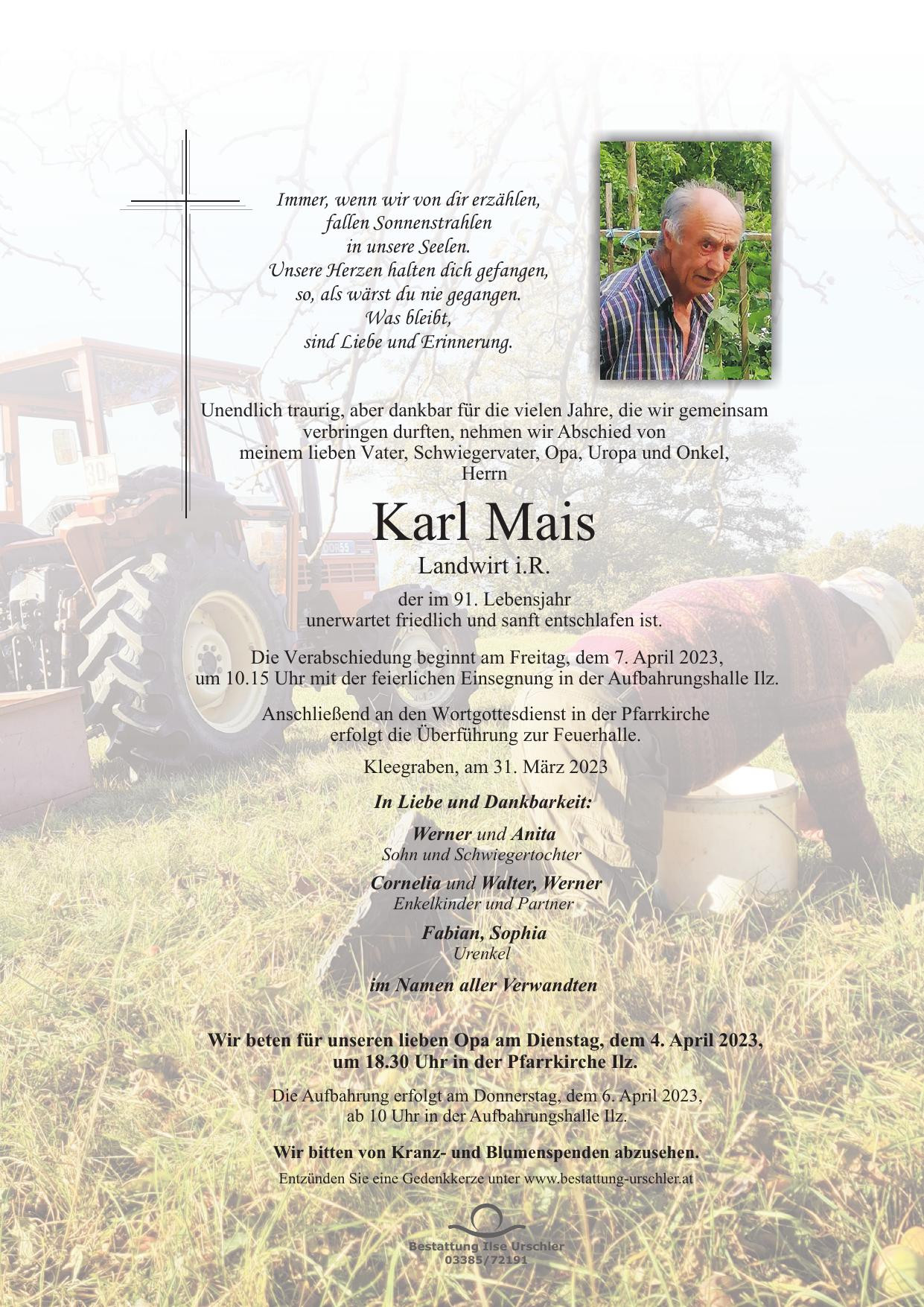 Traueranzeige von Karl Mais