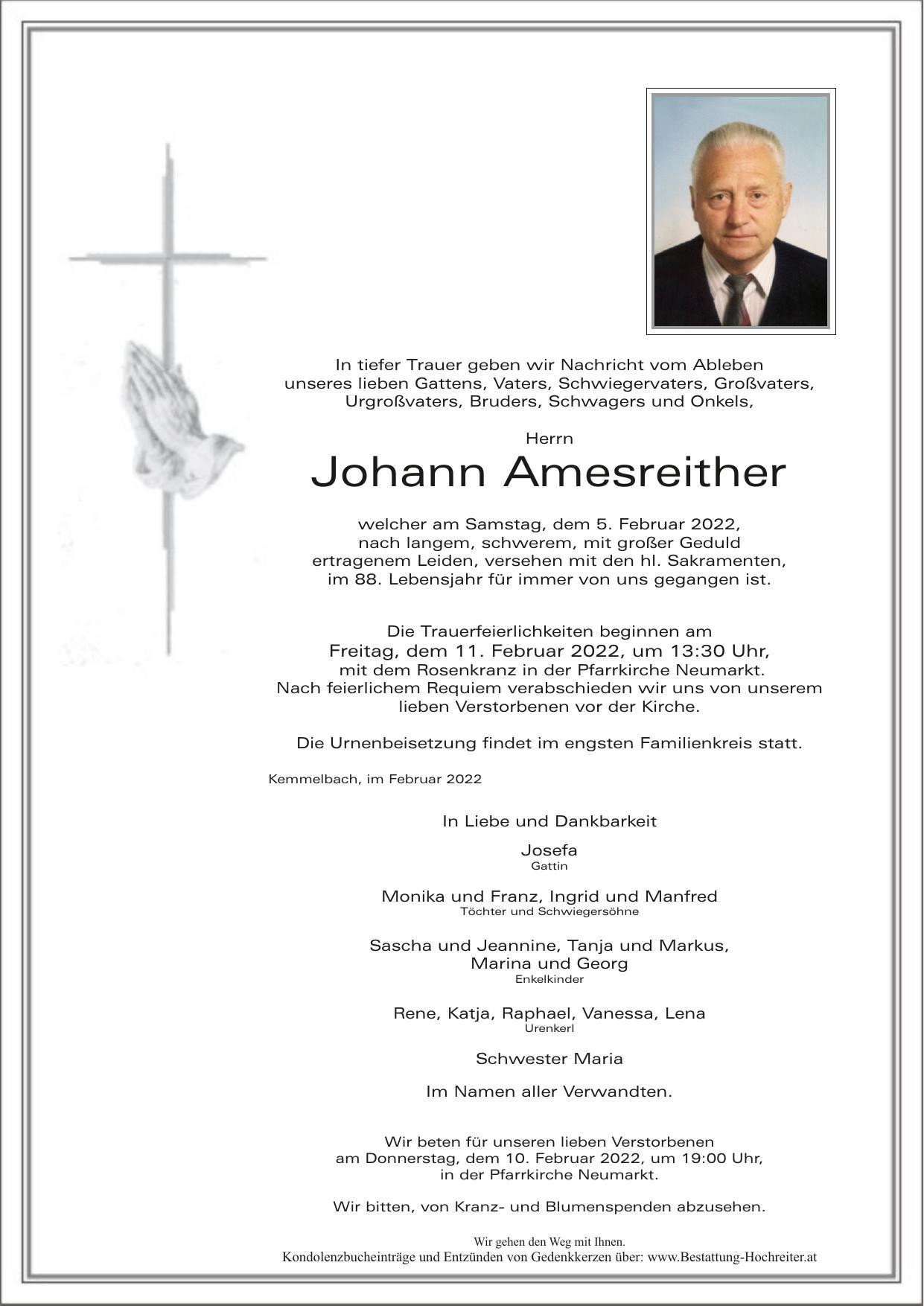 Traueranzeige von Johann Amesreither