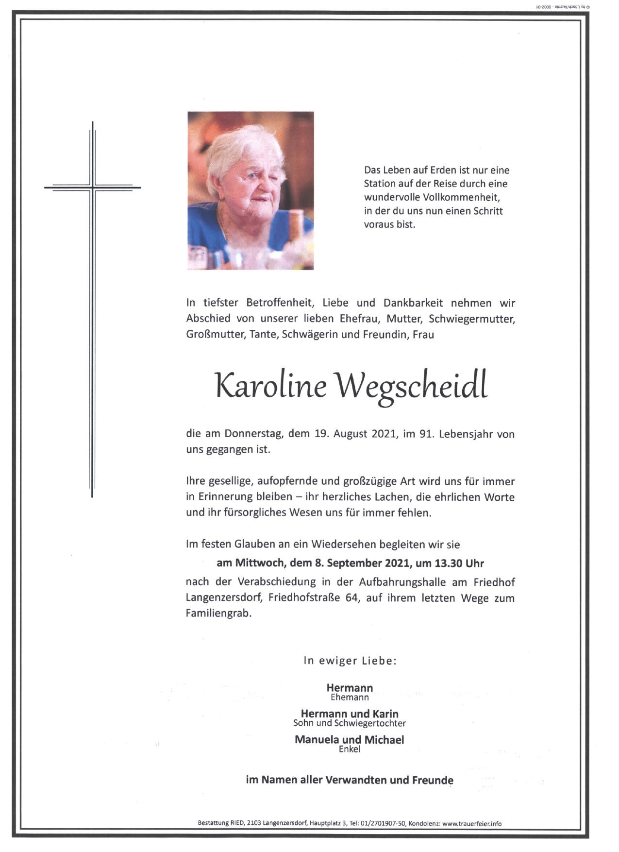 Traueranzeige von Karoline Wegscheidl