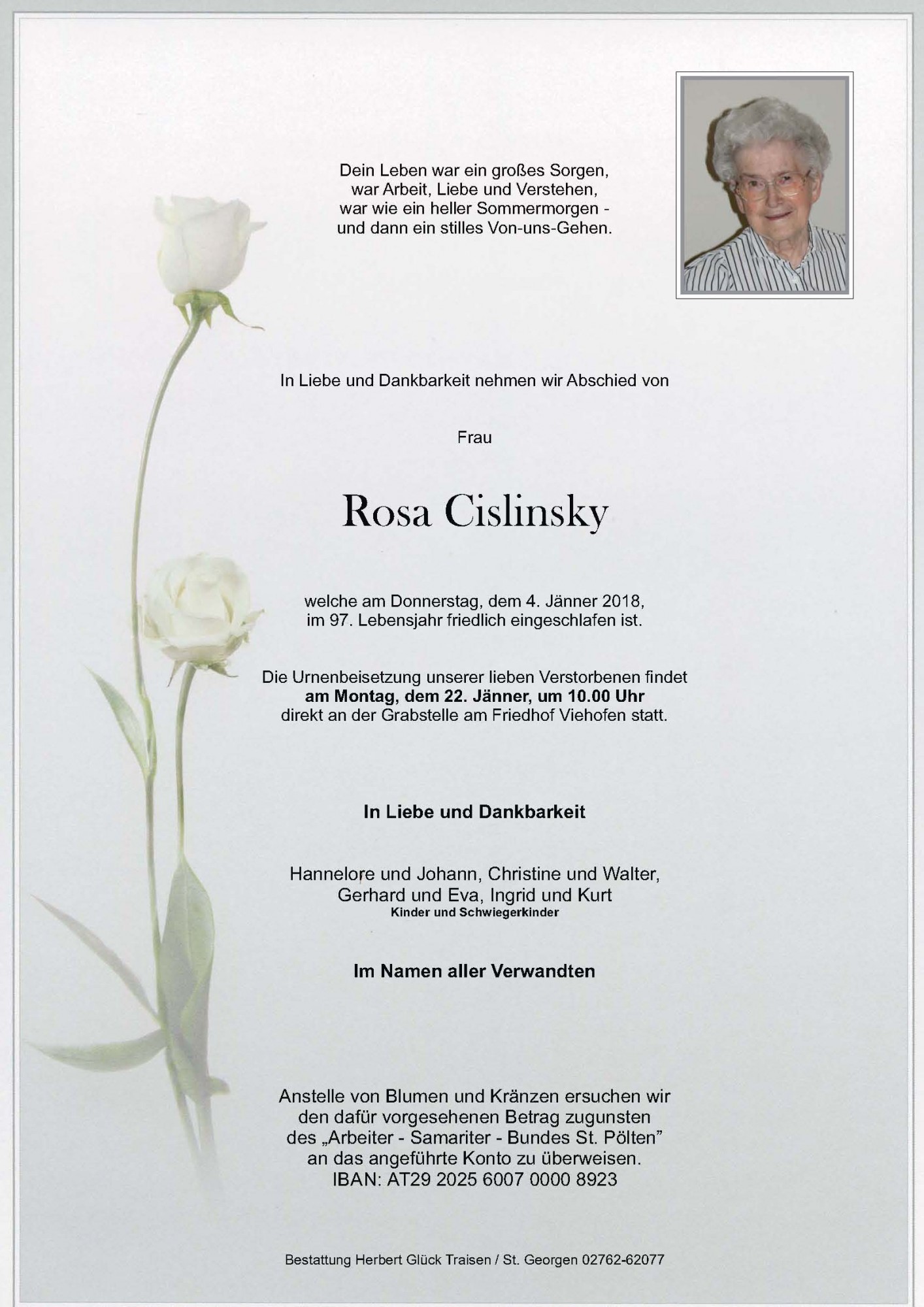 Traueranzeige von Rosa Cislinsky