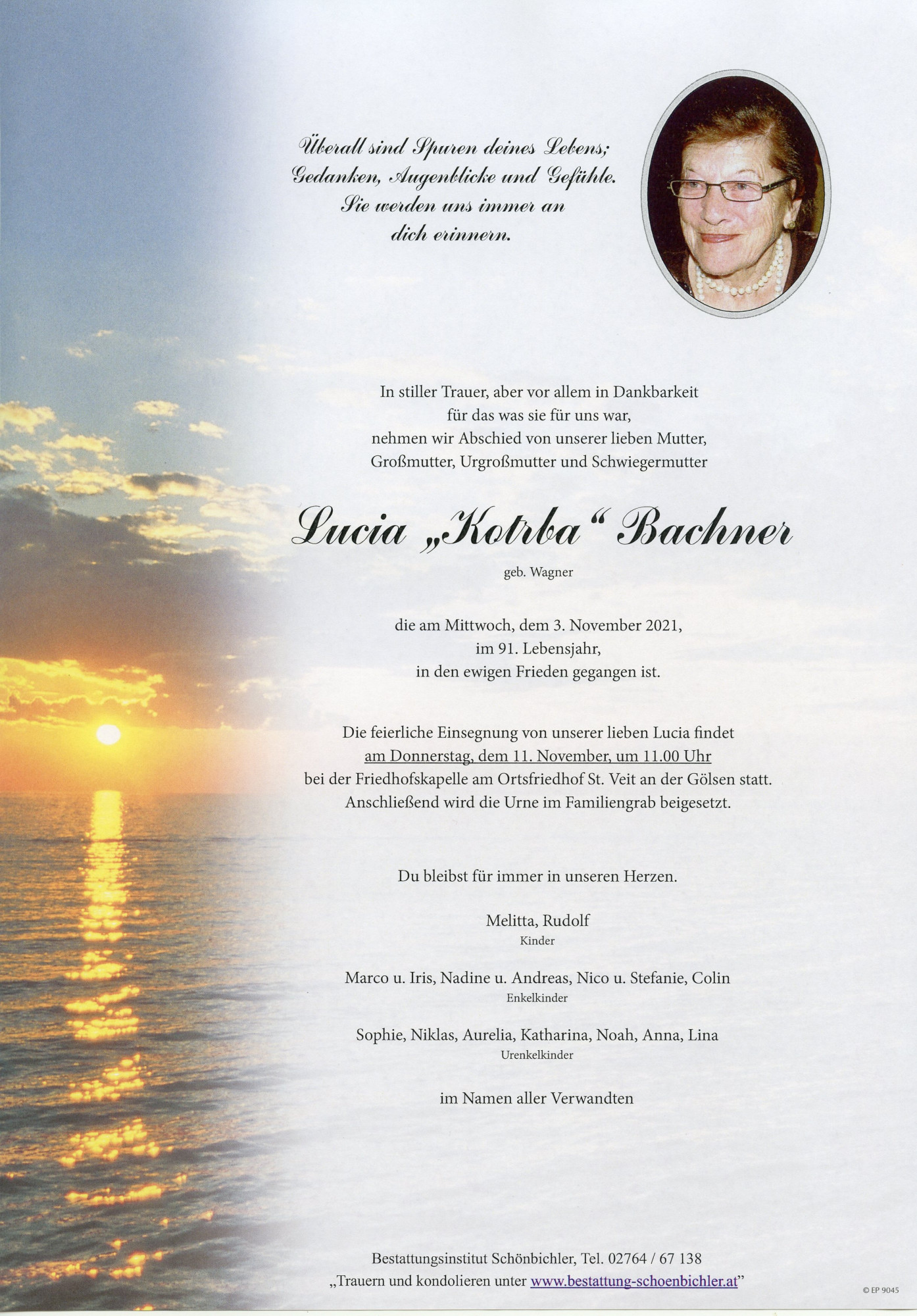 Traueranzeige von Lucia Bachner