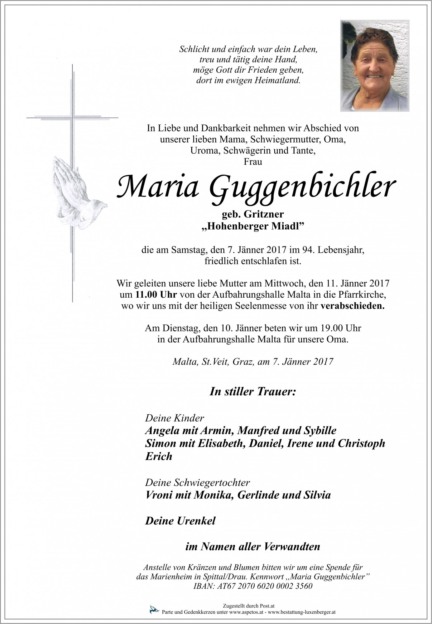Traueranzeige von Maria Guggenbichler