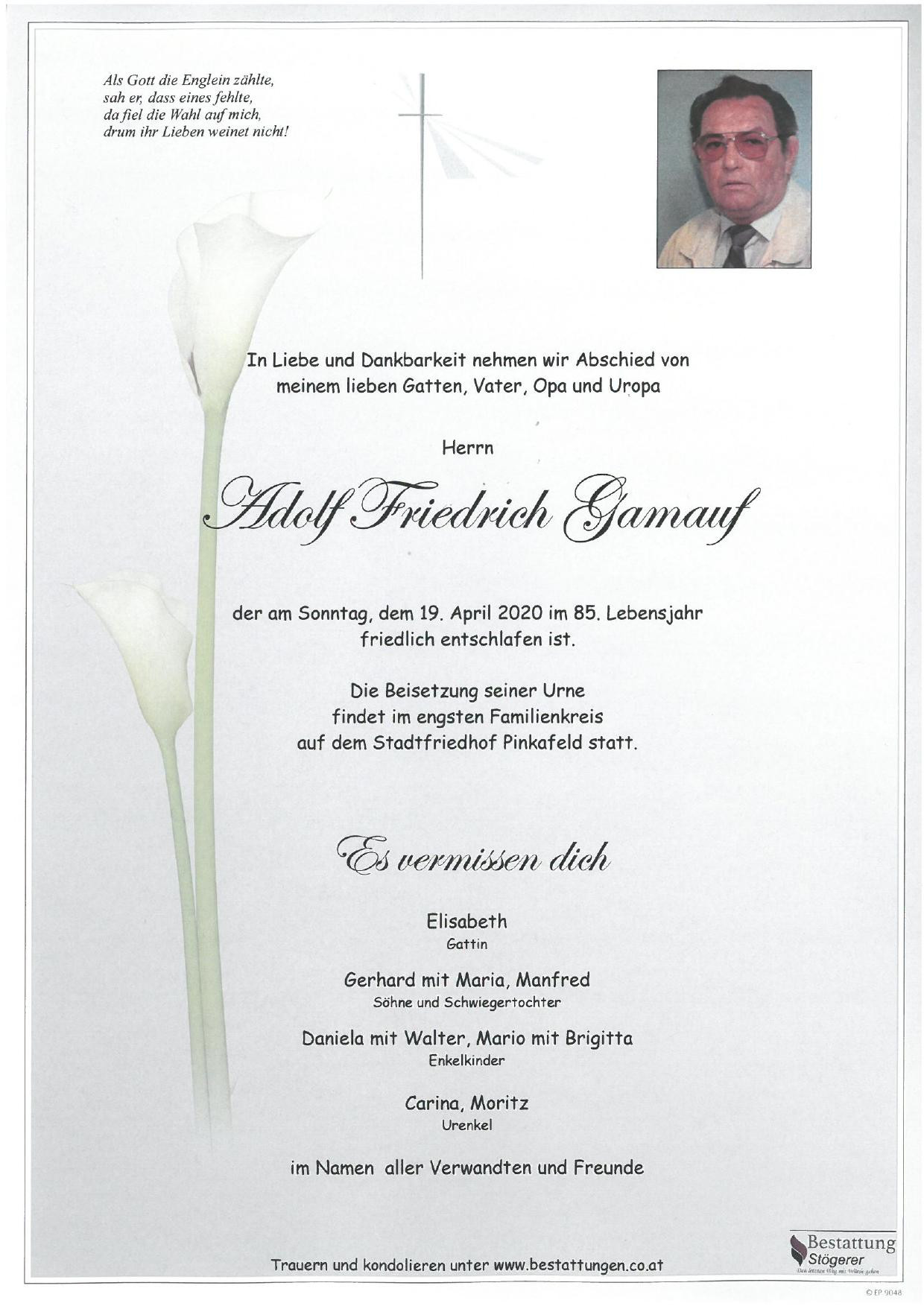 Traueranzeige von Adolf Friedrich Gamauf