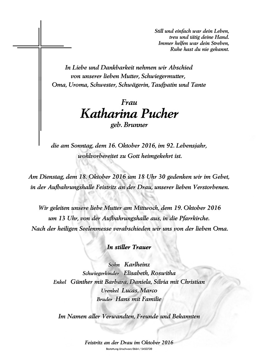 Traueranzeige von Katharina Pucher