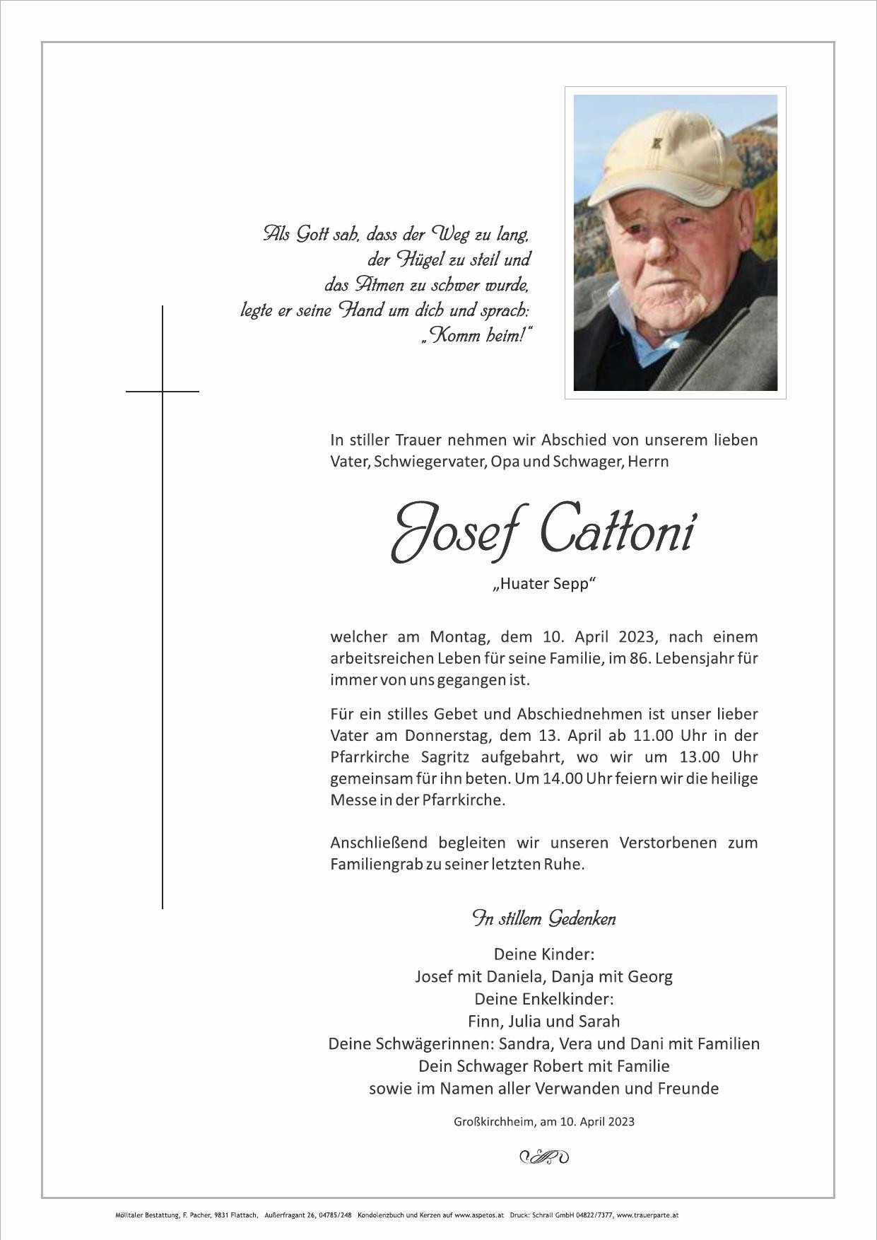 Traueranzeige von Josef Cattoni