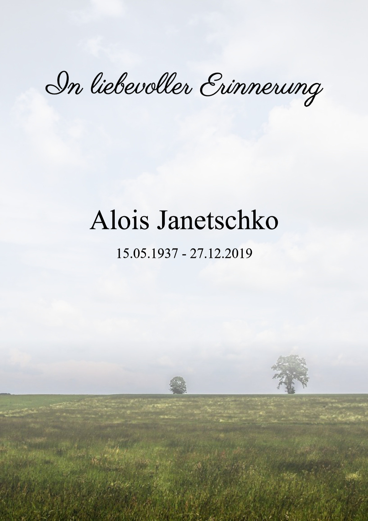 Traueranzeige von Alois Janetschko