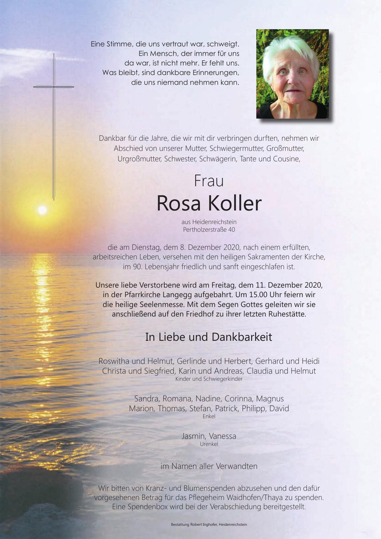 Traueranzeige von Rosa Koller