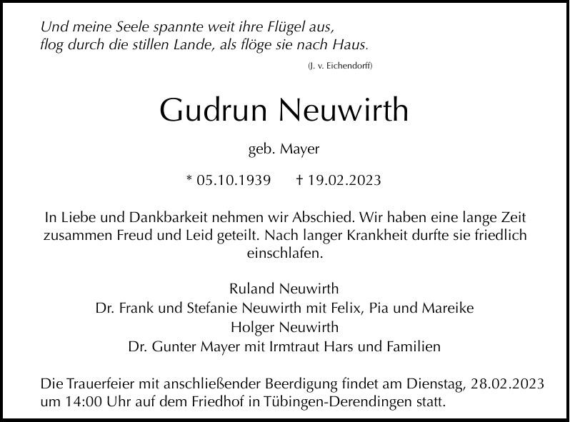 Traueranzeige von Gudrun Neuwirth