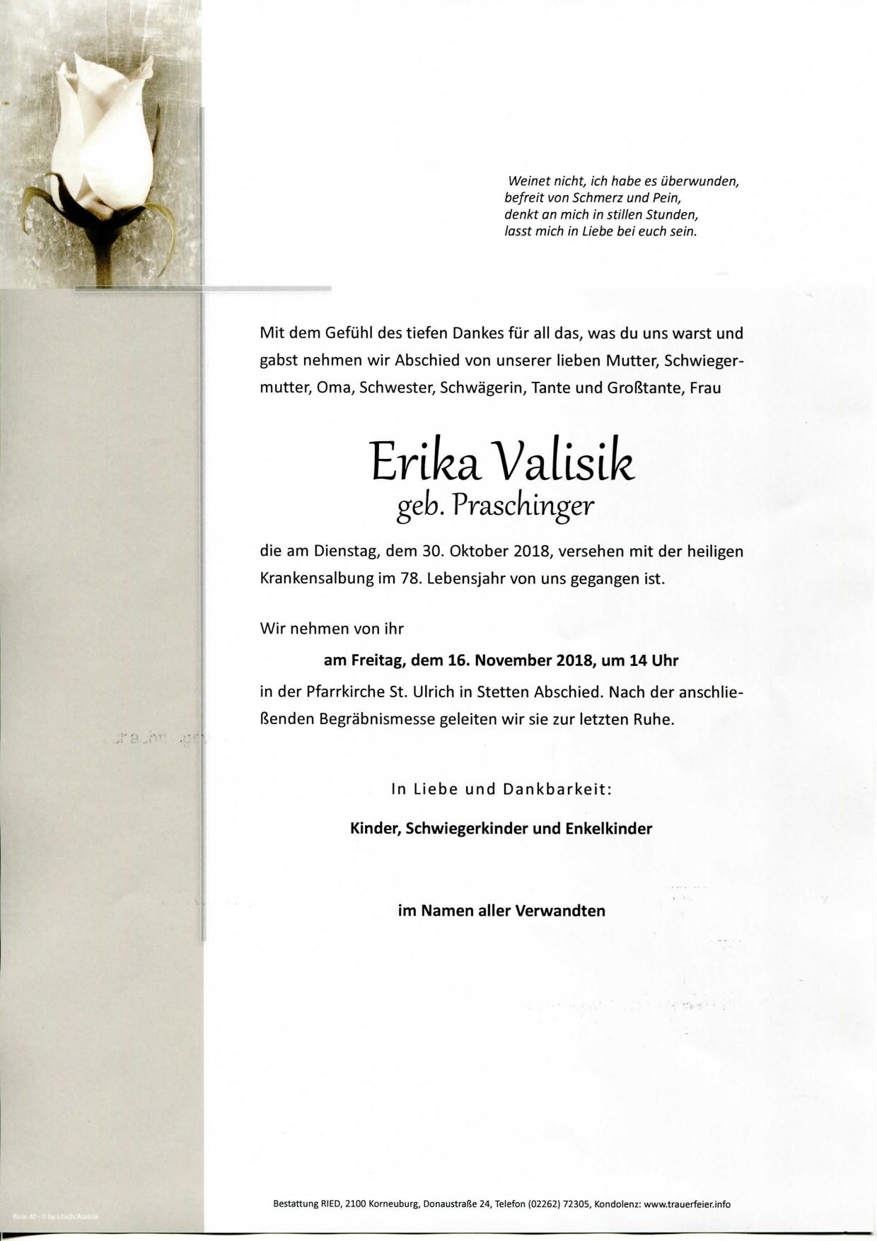 Traueranzeige von Erika Valisik