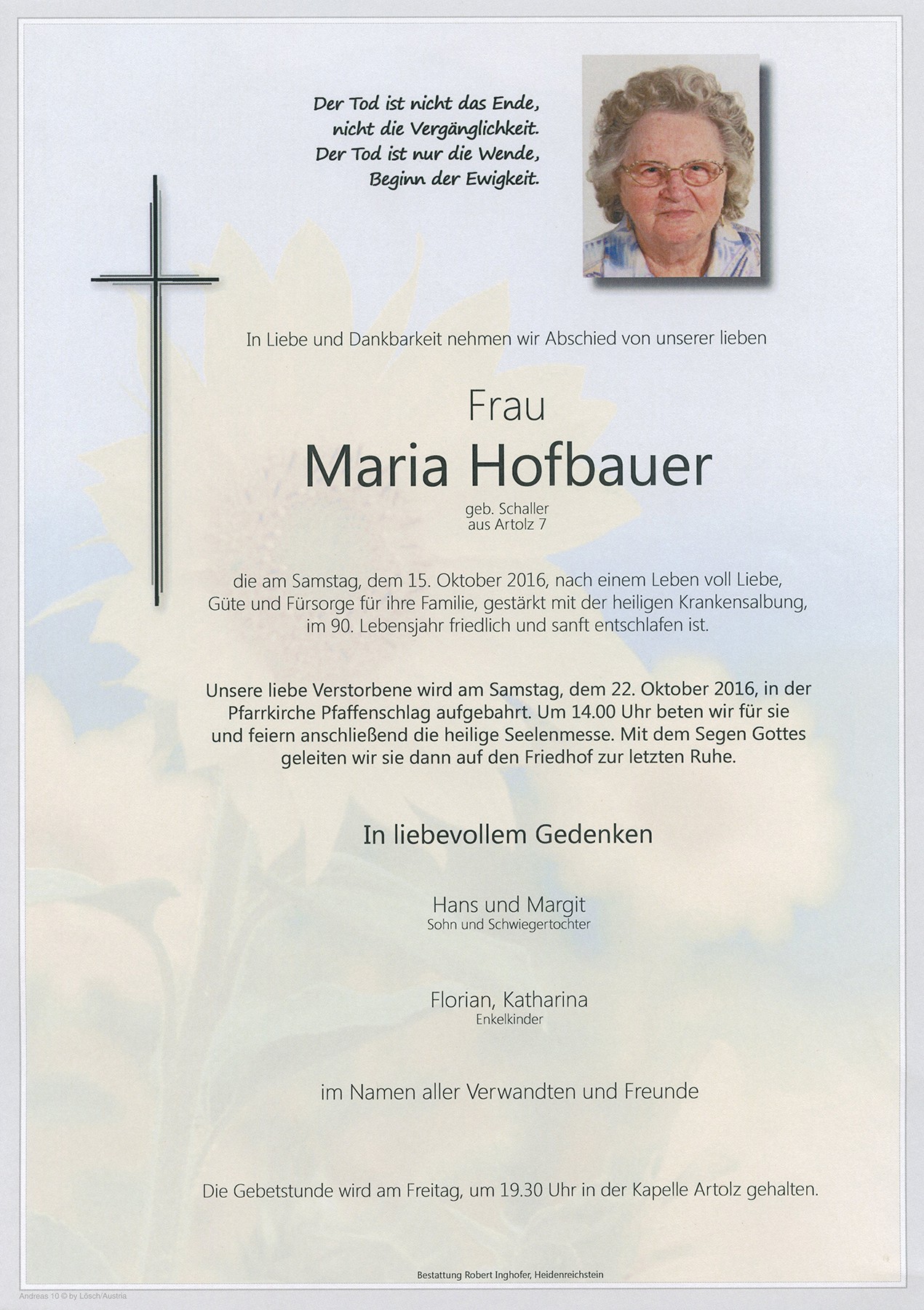 Traueranzeige von Maria Hofbauer