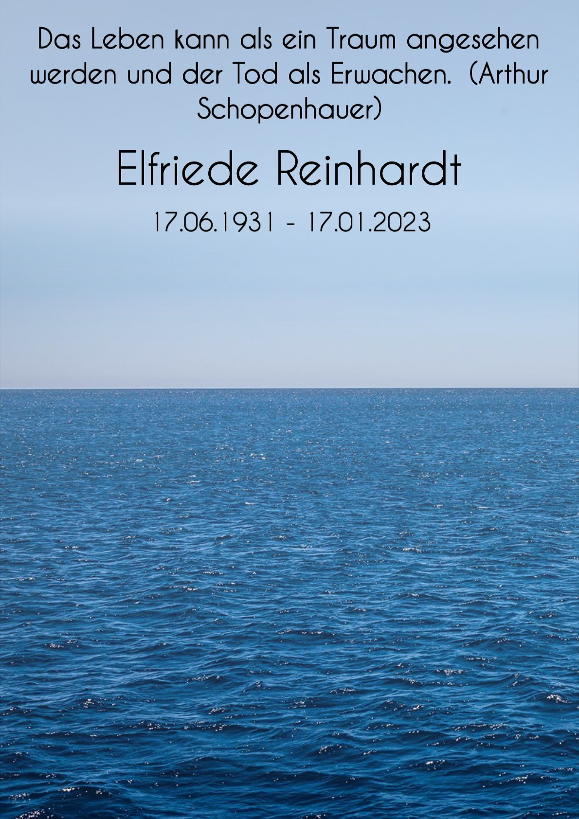 Traueranzeige von Elfriede Reinhardt
