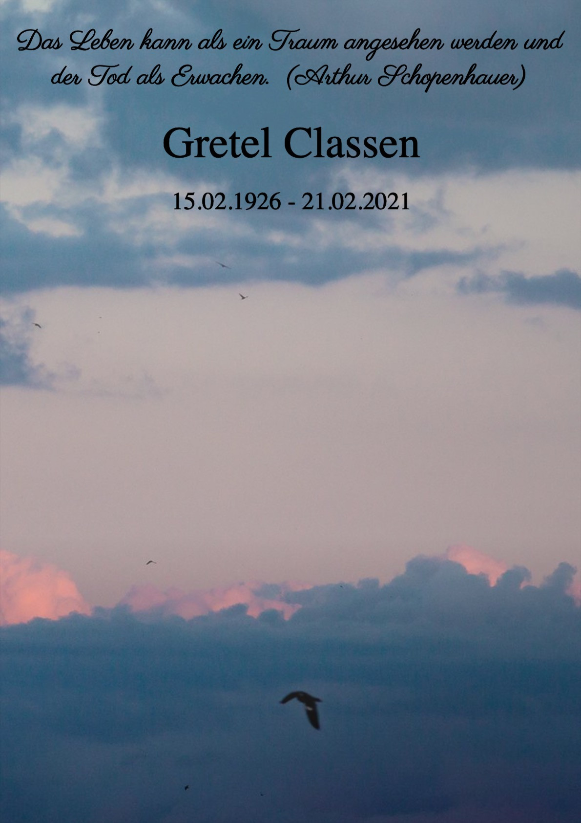 Traueranzeige von Gretel Classen