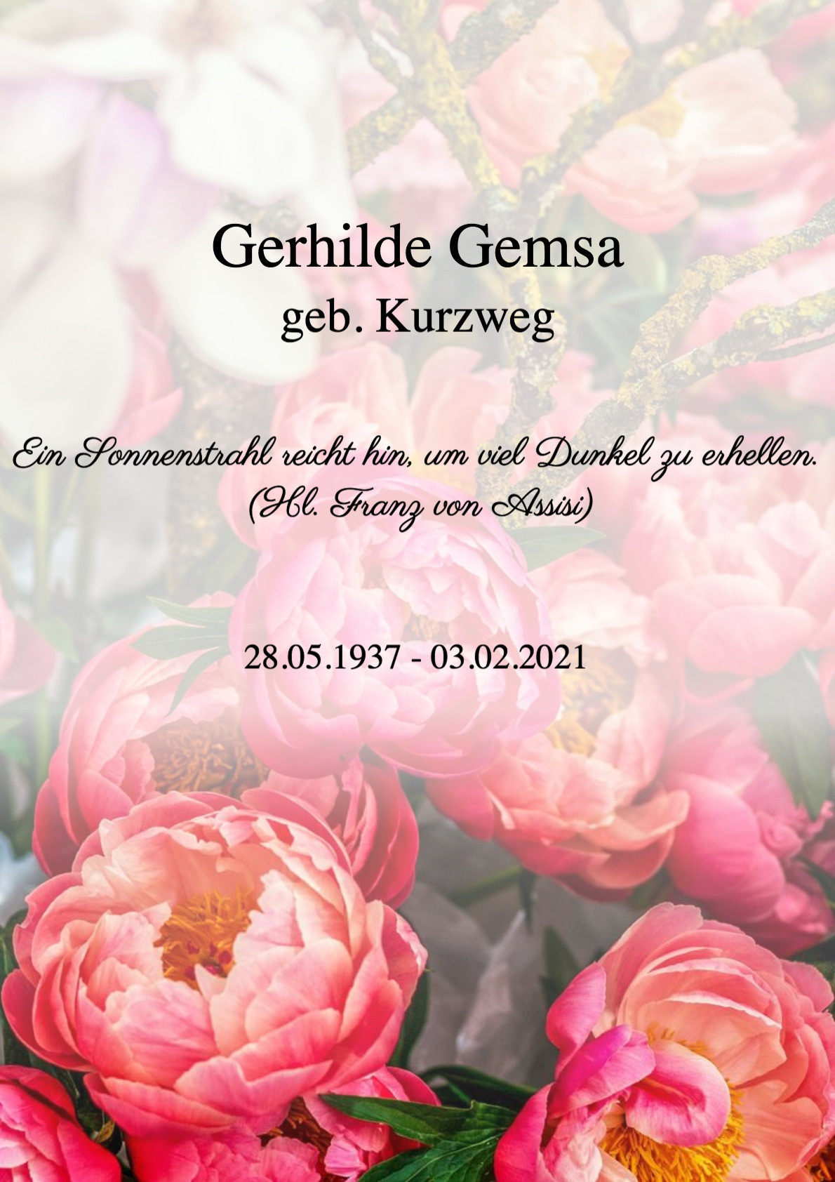 Traueranzeige von Gerhilde Gemsa