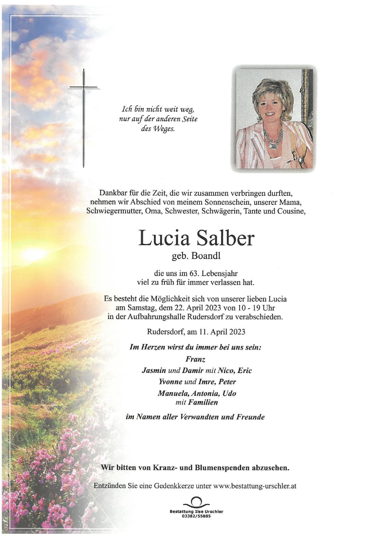 Traueranzeige von Lucia Salber