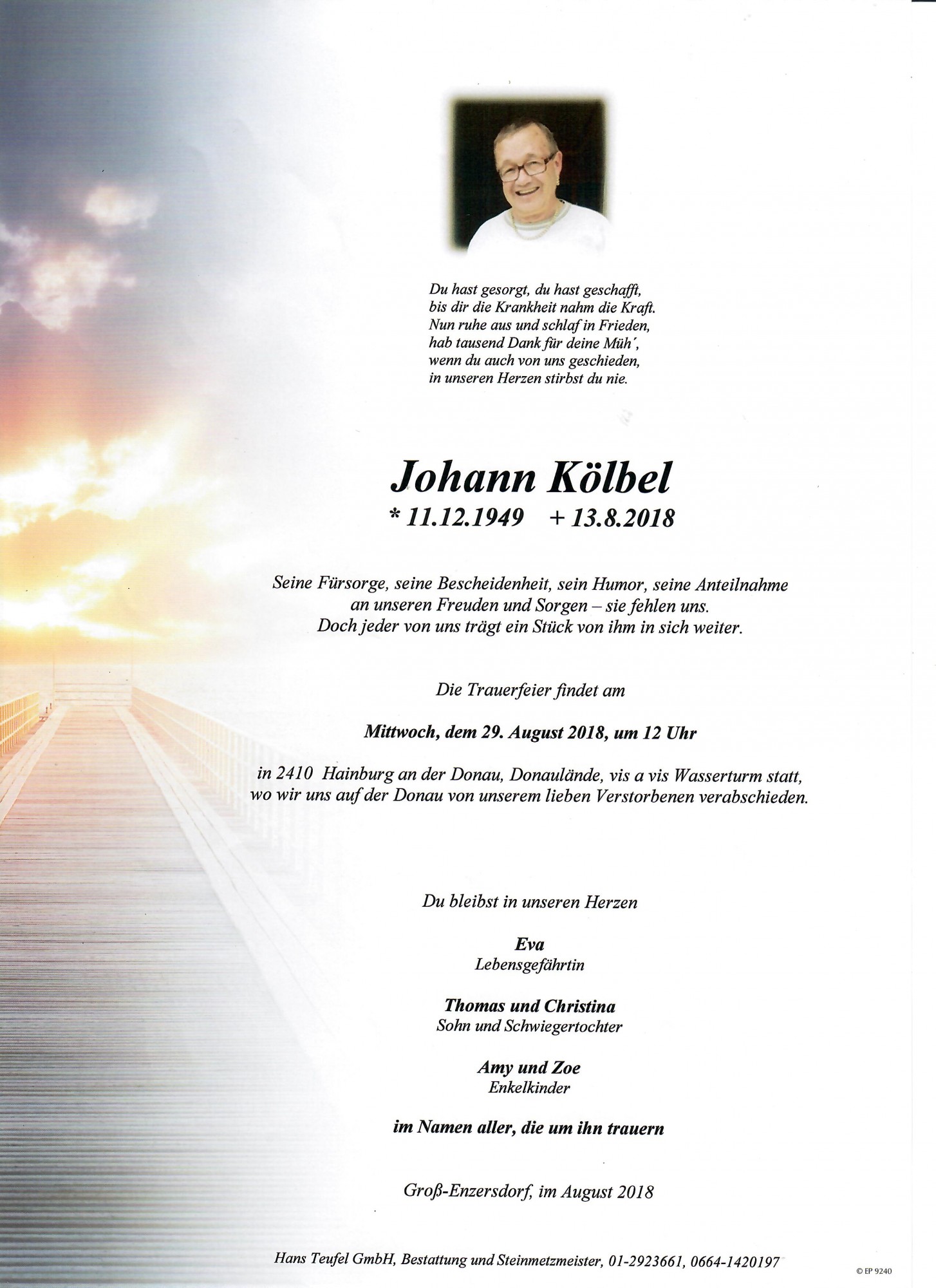 Traueranzeige von Johann Kölbel