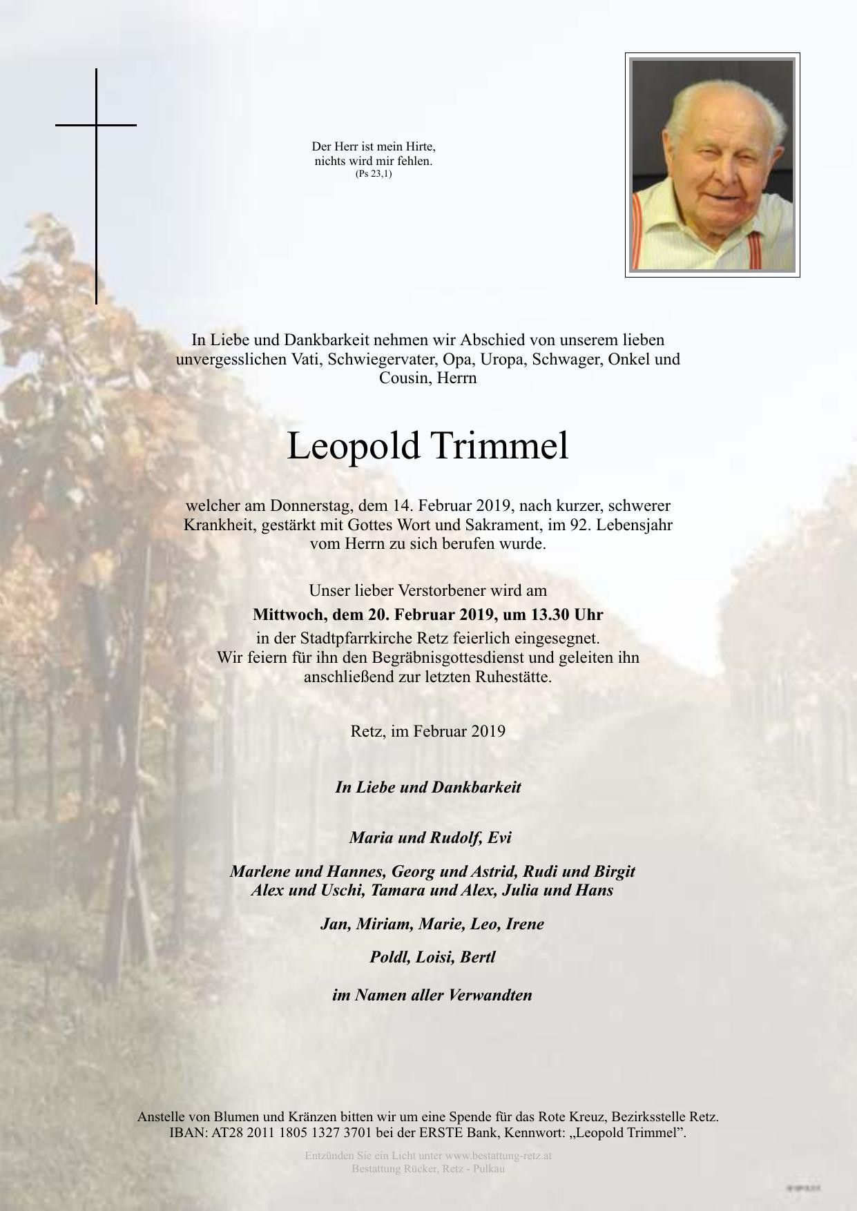 Traueranzeige von Leopold Trimmel