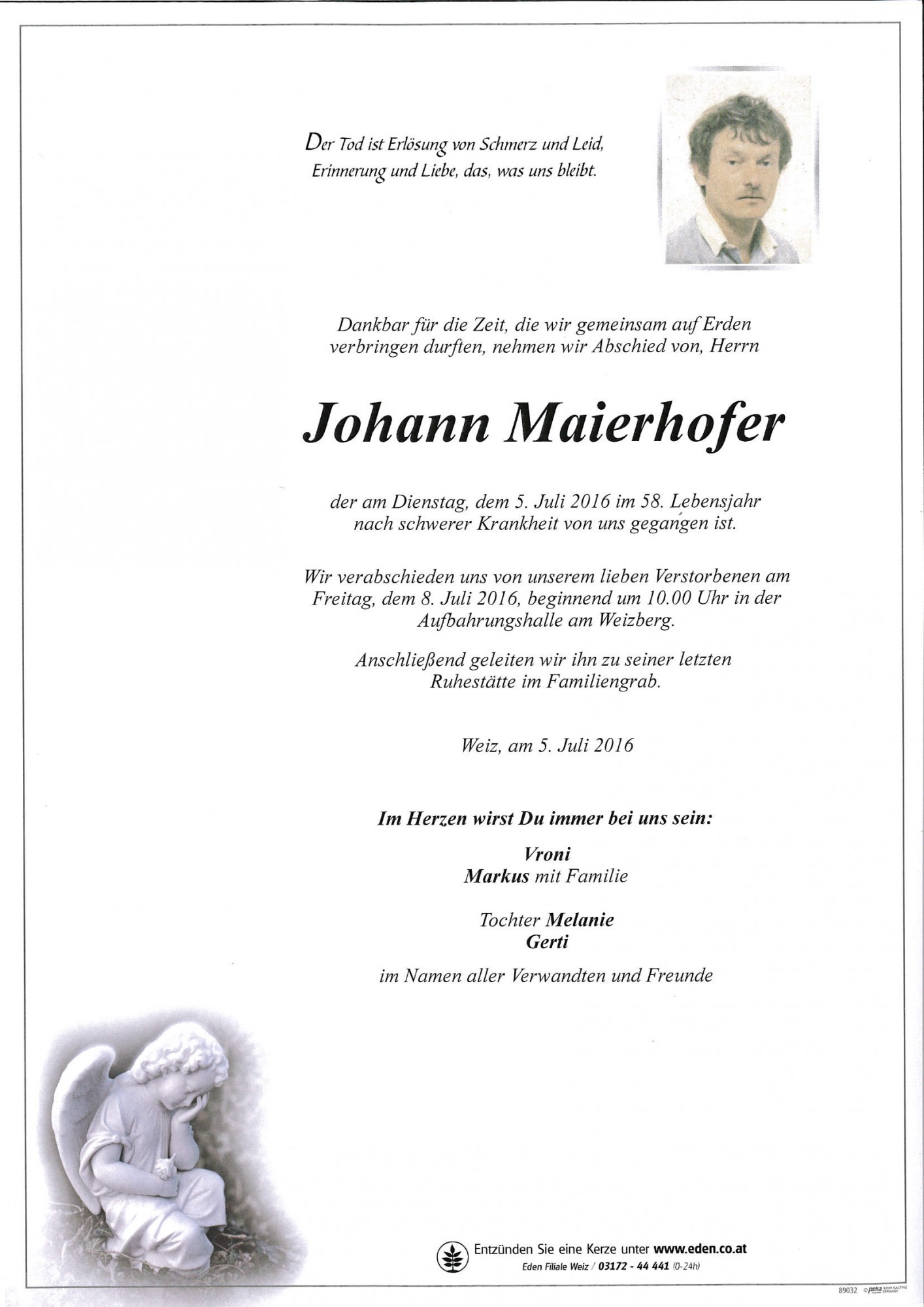 Traueranzeige von Johann Maierhofer