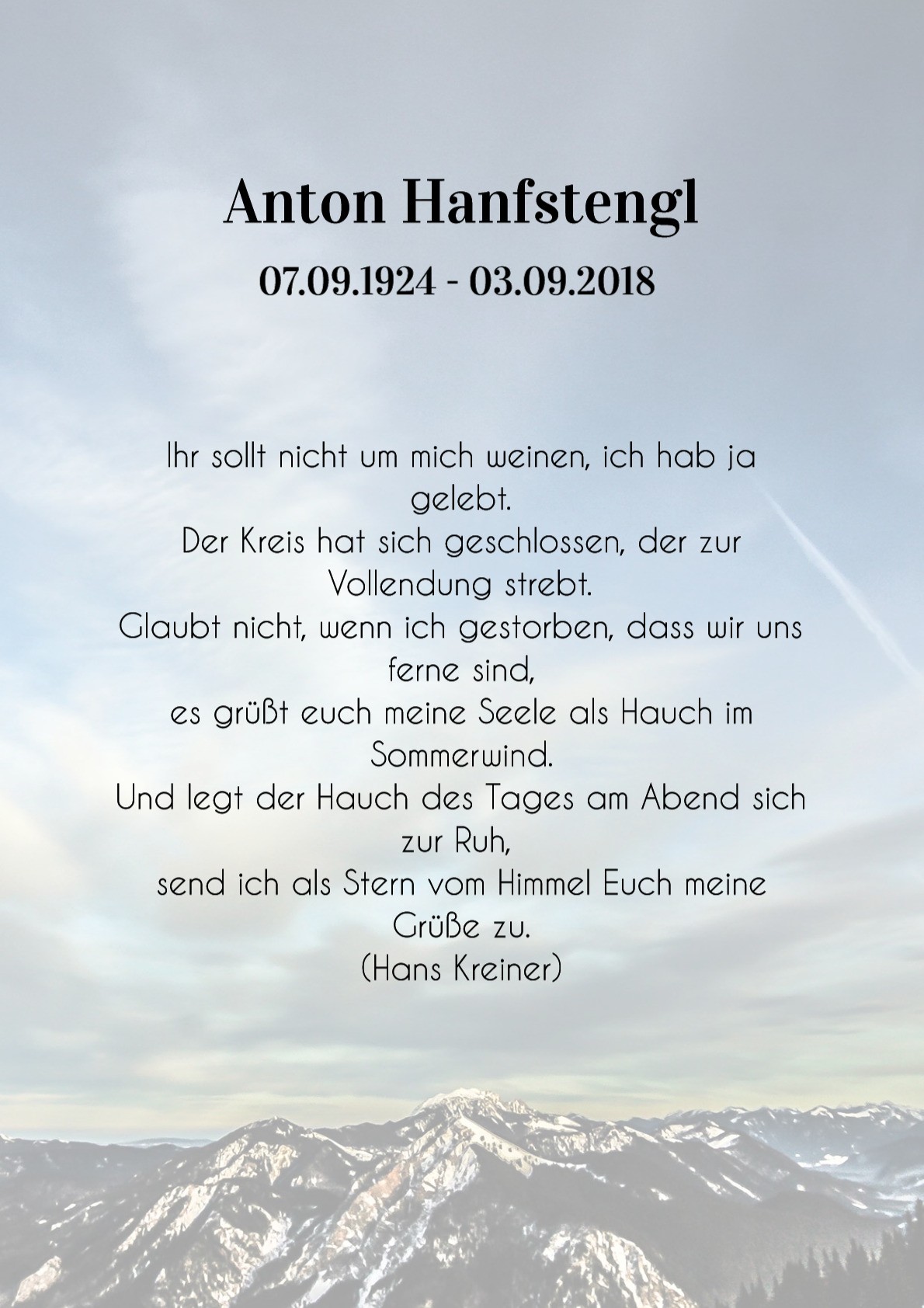 Traueranzeige von Anton Hanfstengl