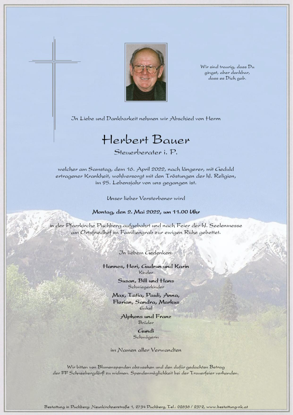 Traueranzeige von Herbert Bauer
