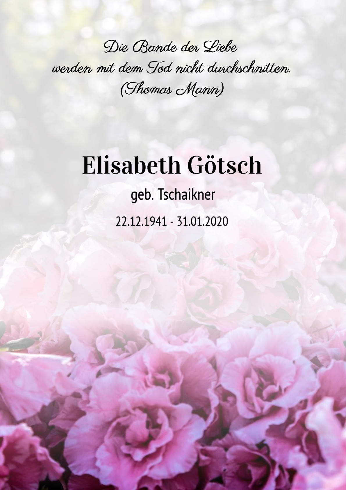 Traueranzeige von Elisabeth Götsch