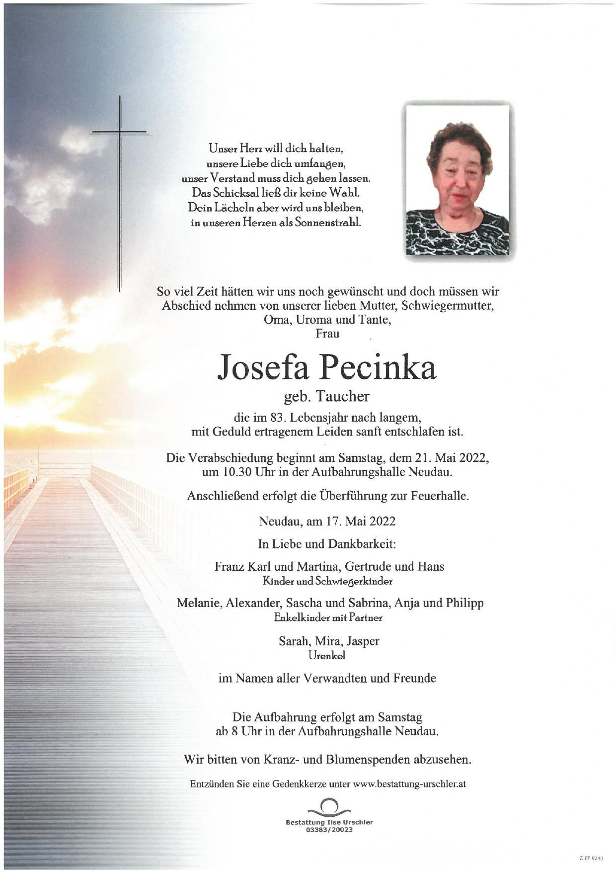 Traueranzeige von Josefa Pecinka