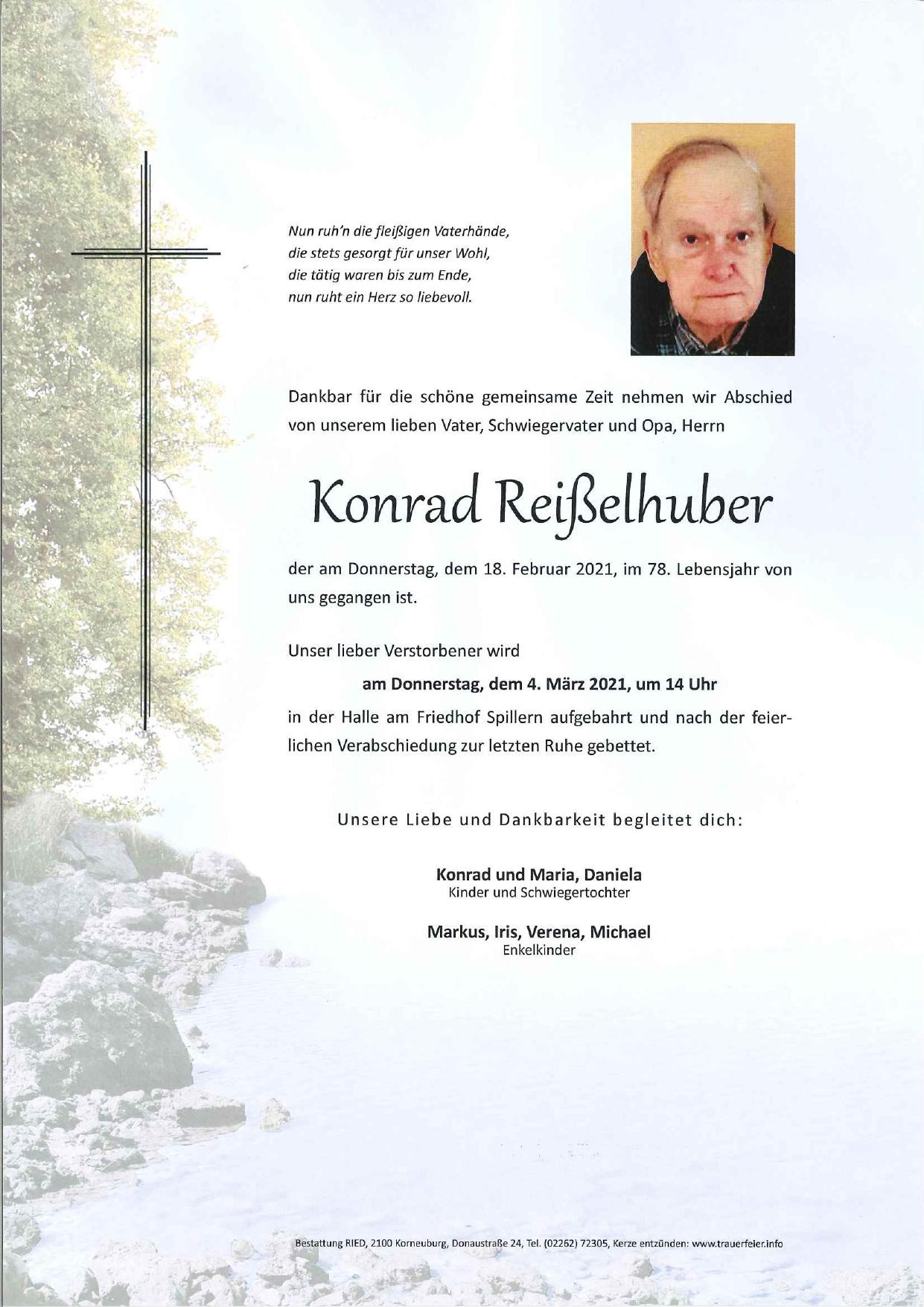Traueranzeige von Konrad Reißelhuber