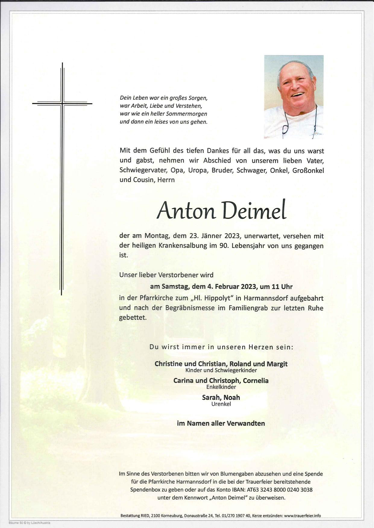 Traueranzeige von Anton Deimel