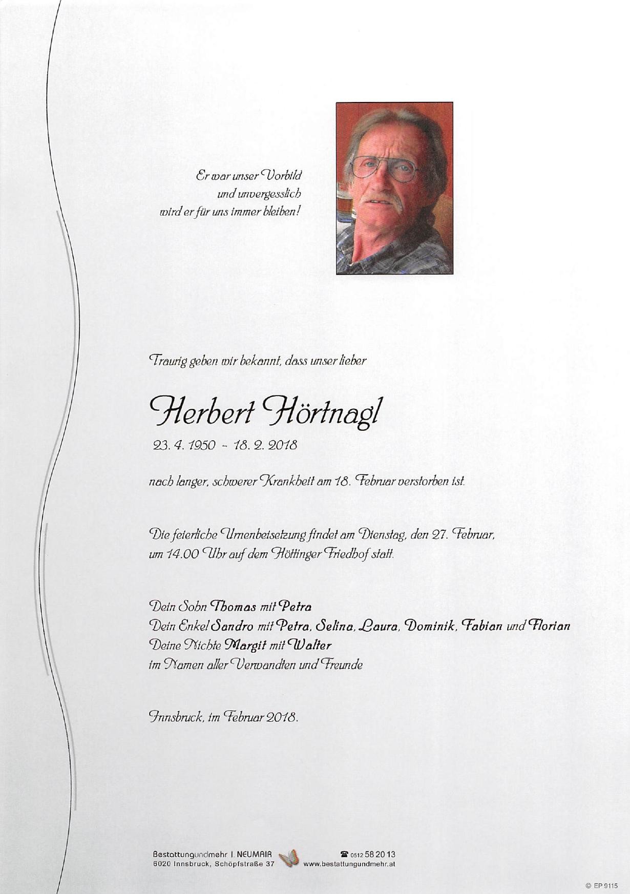 Traueranzeige von Herbert Hörtnagl