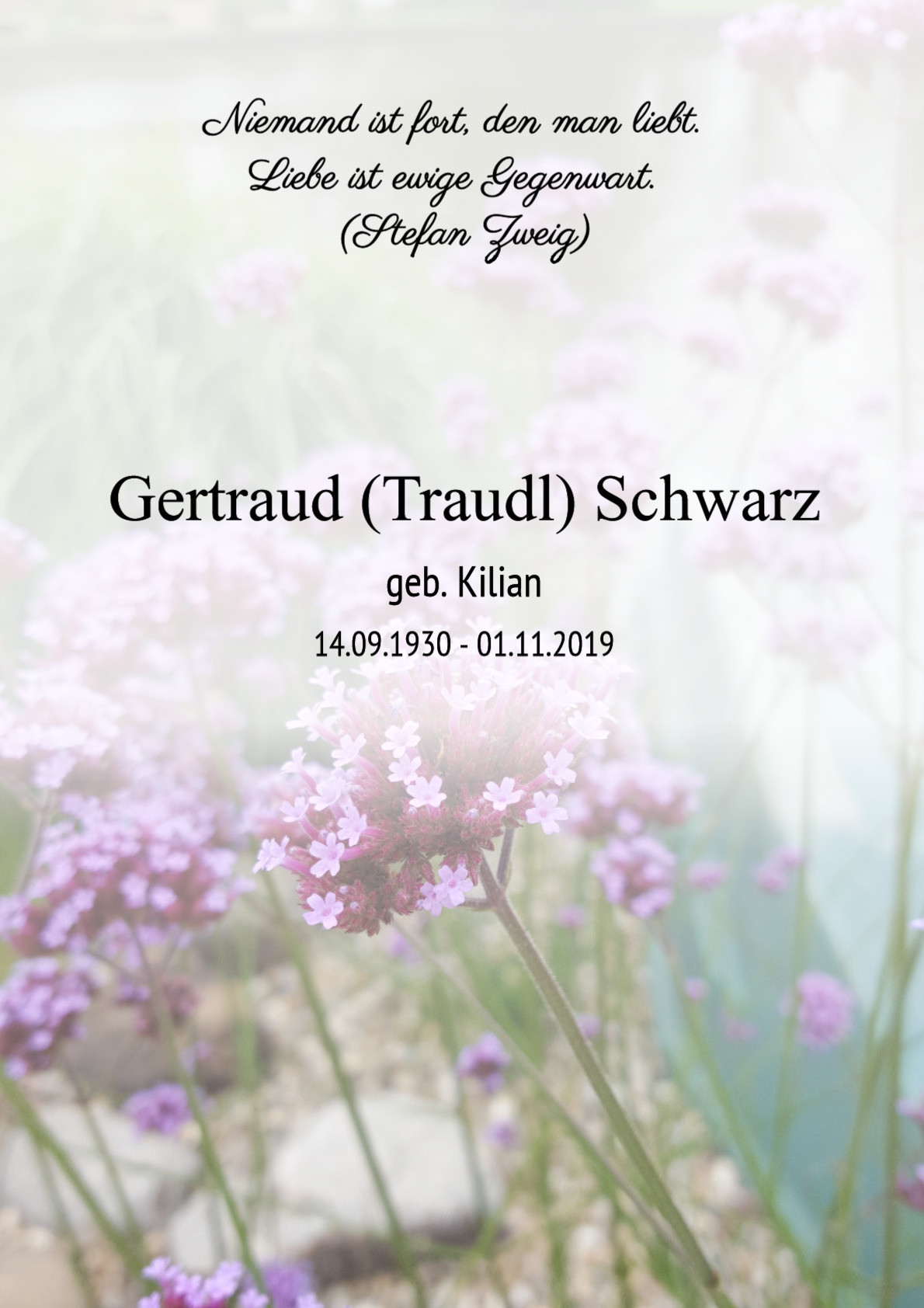Traueranzeige von Gertraud (Traudl) Schwarz